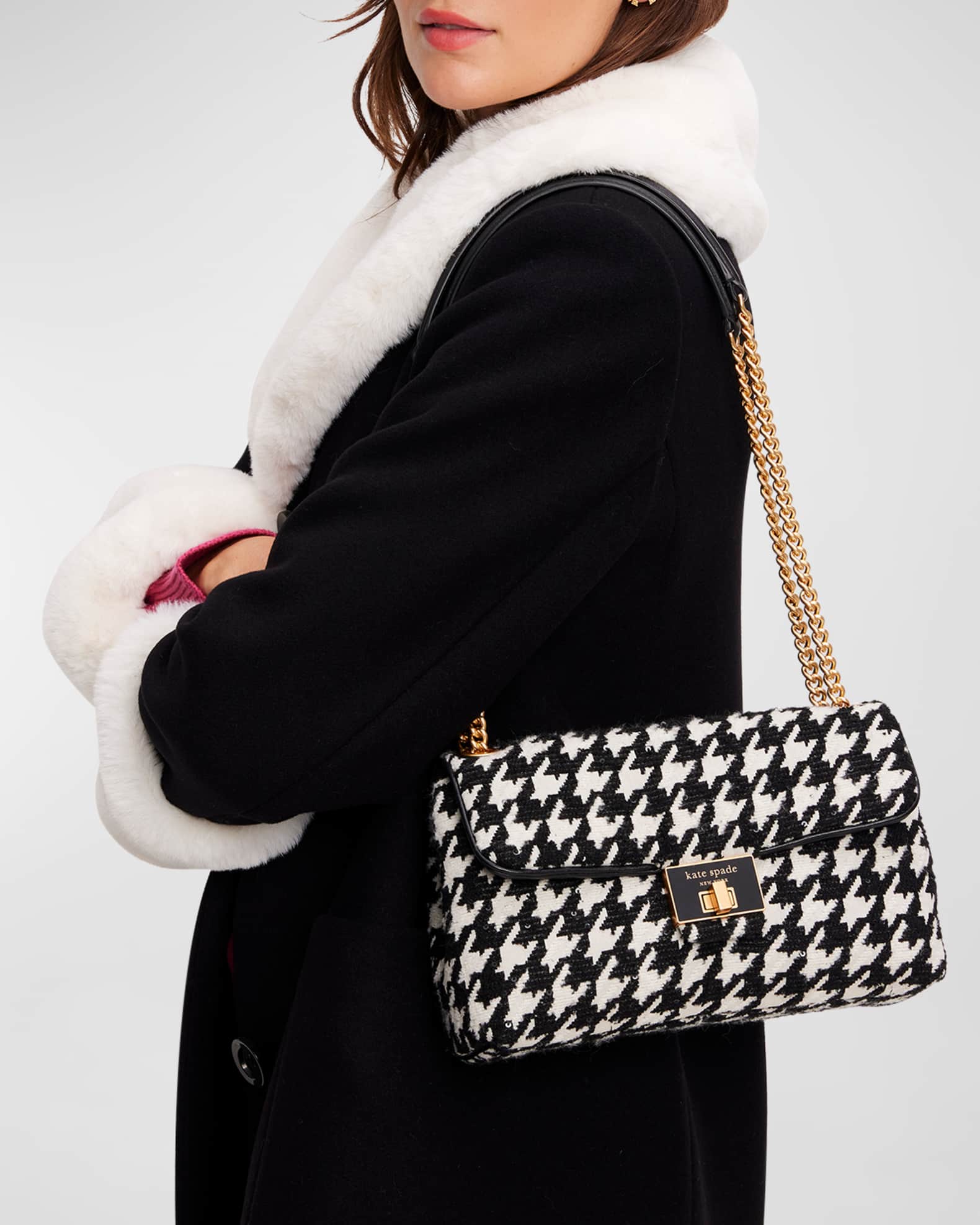 Kate Spade Houndstooth-pattern Shoulder Bag in Black