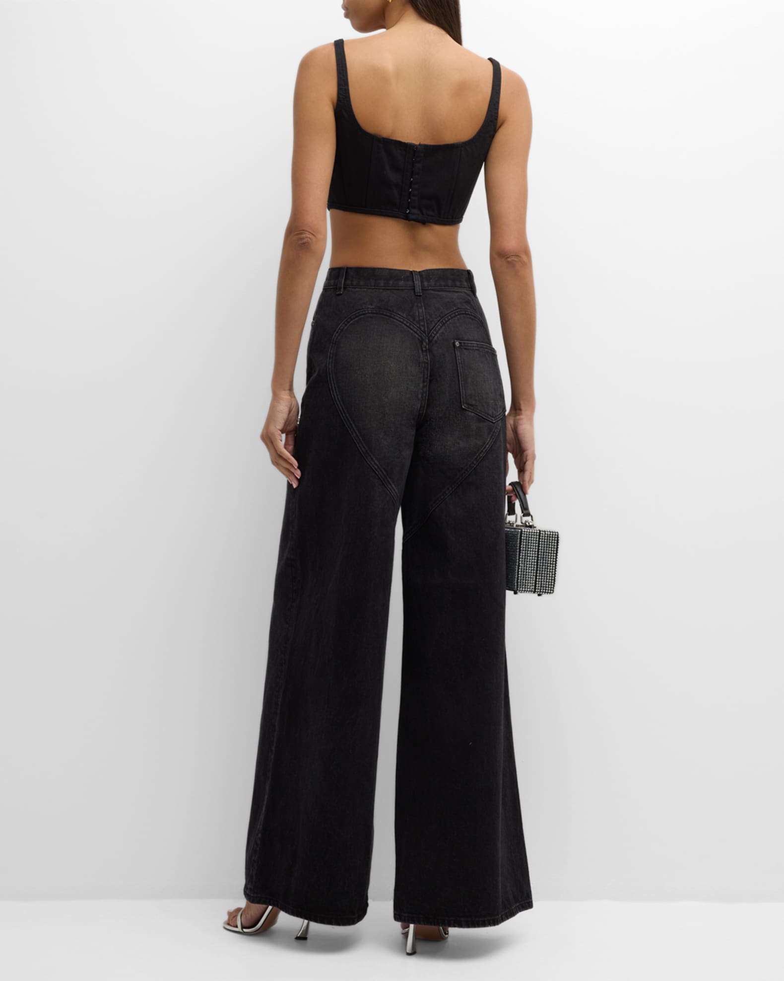 【関税込み】AREA ブルー Crystal Slit ワイドレッグジーンズ Crystal Slit Jean – AREA
