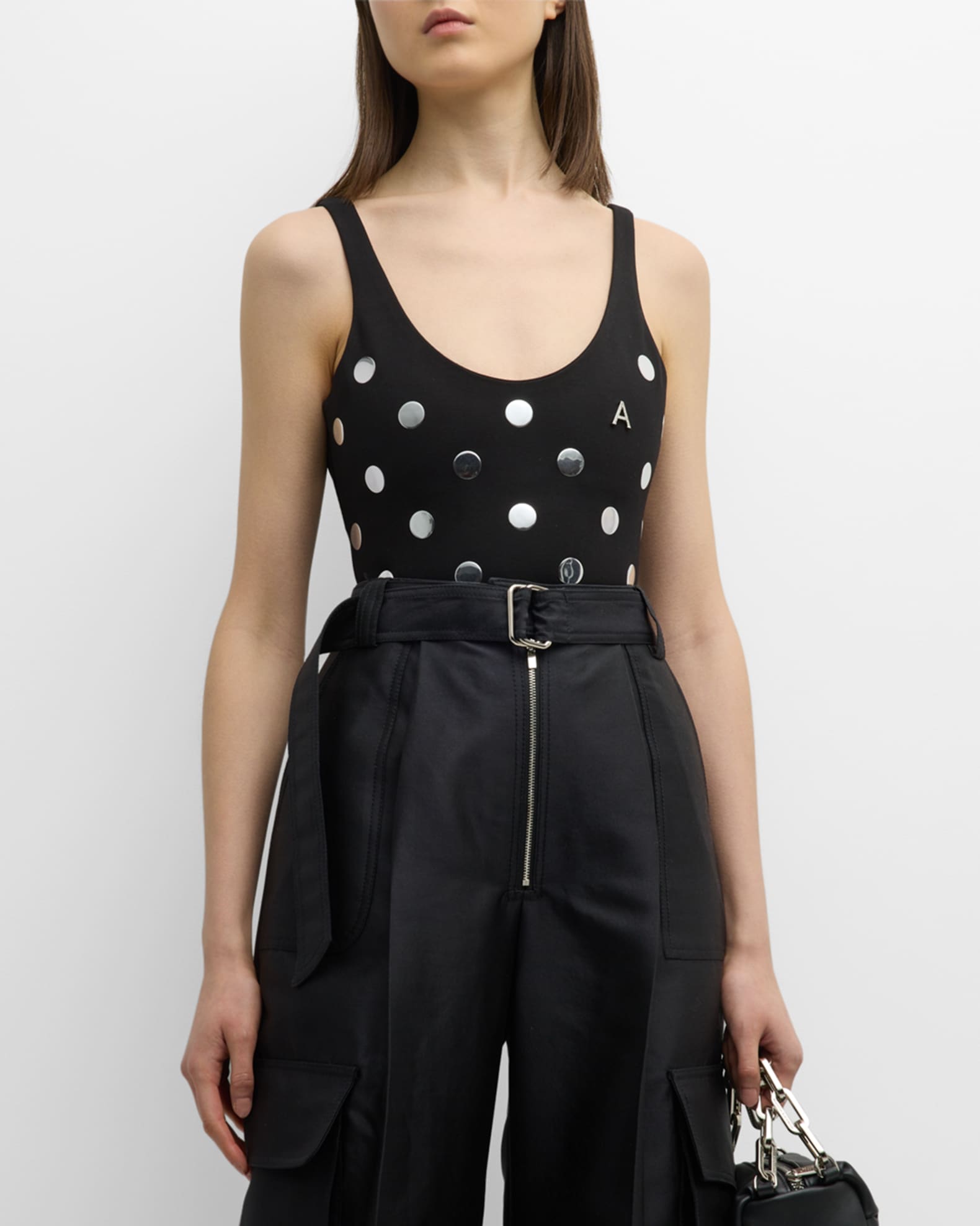 Crotch Polka dot mesh Long Sleeve V Neck Bodysuit main image 1