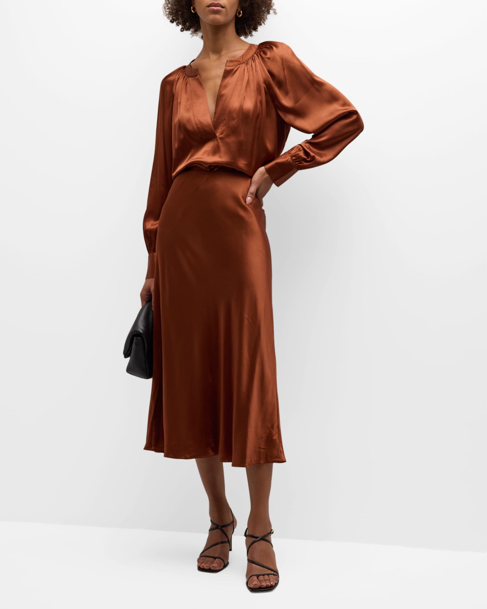 Rails Anya Satin Midi Skirt | Neiman Marcus