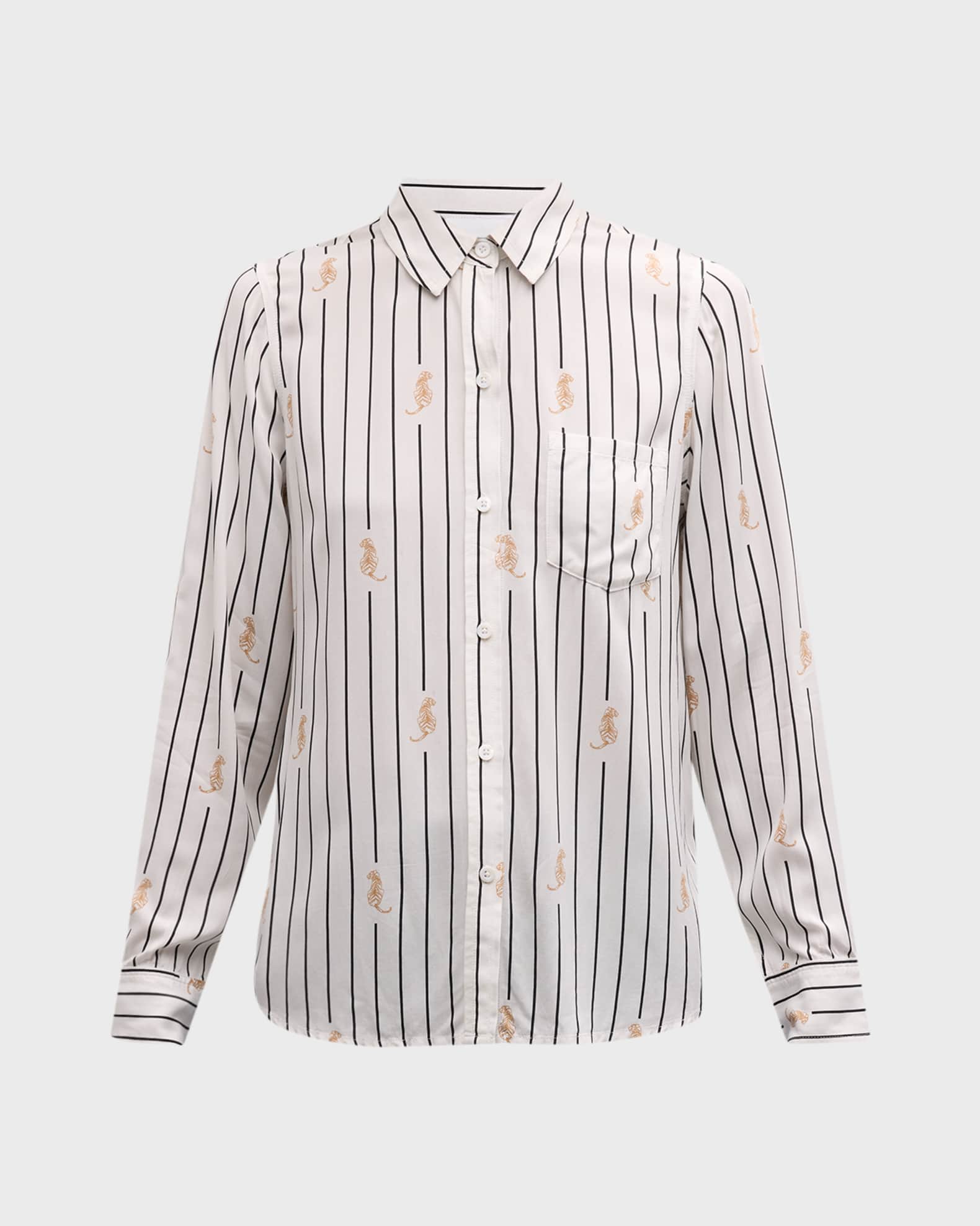 Rails Kathryn Striped Tiger Button-Front Shirt | Neiman Marcus