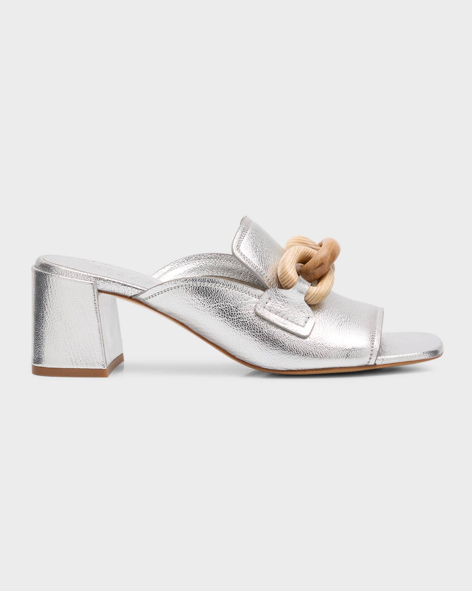 Pedro Garcia Umita Metallic Wooden Link Slide Sandals | Neiman Marcus