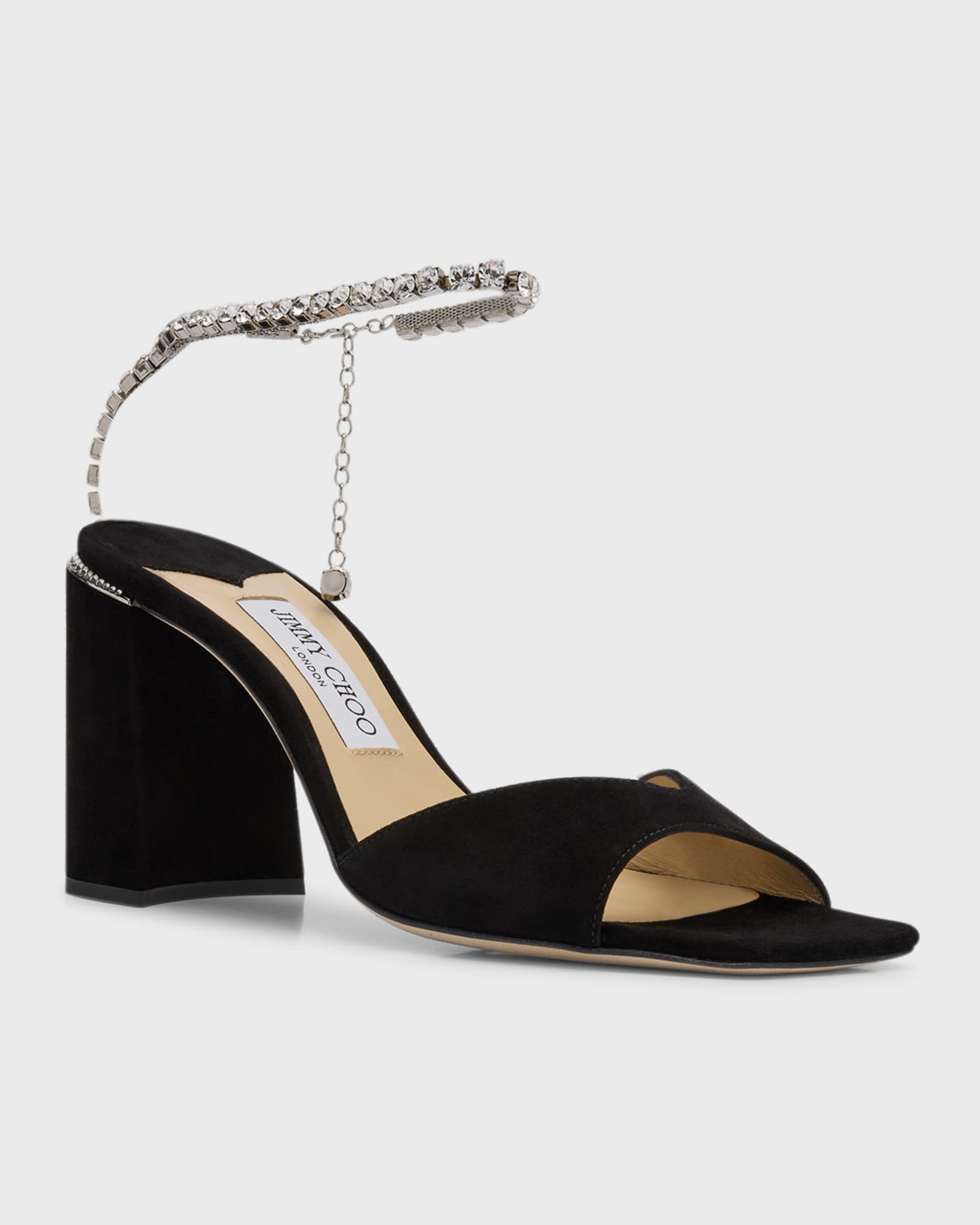 Saeda Suede Crystal Ankle Strap Sandals