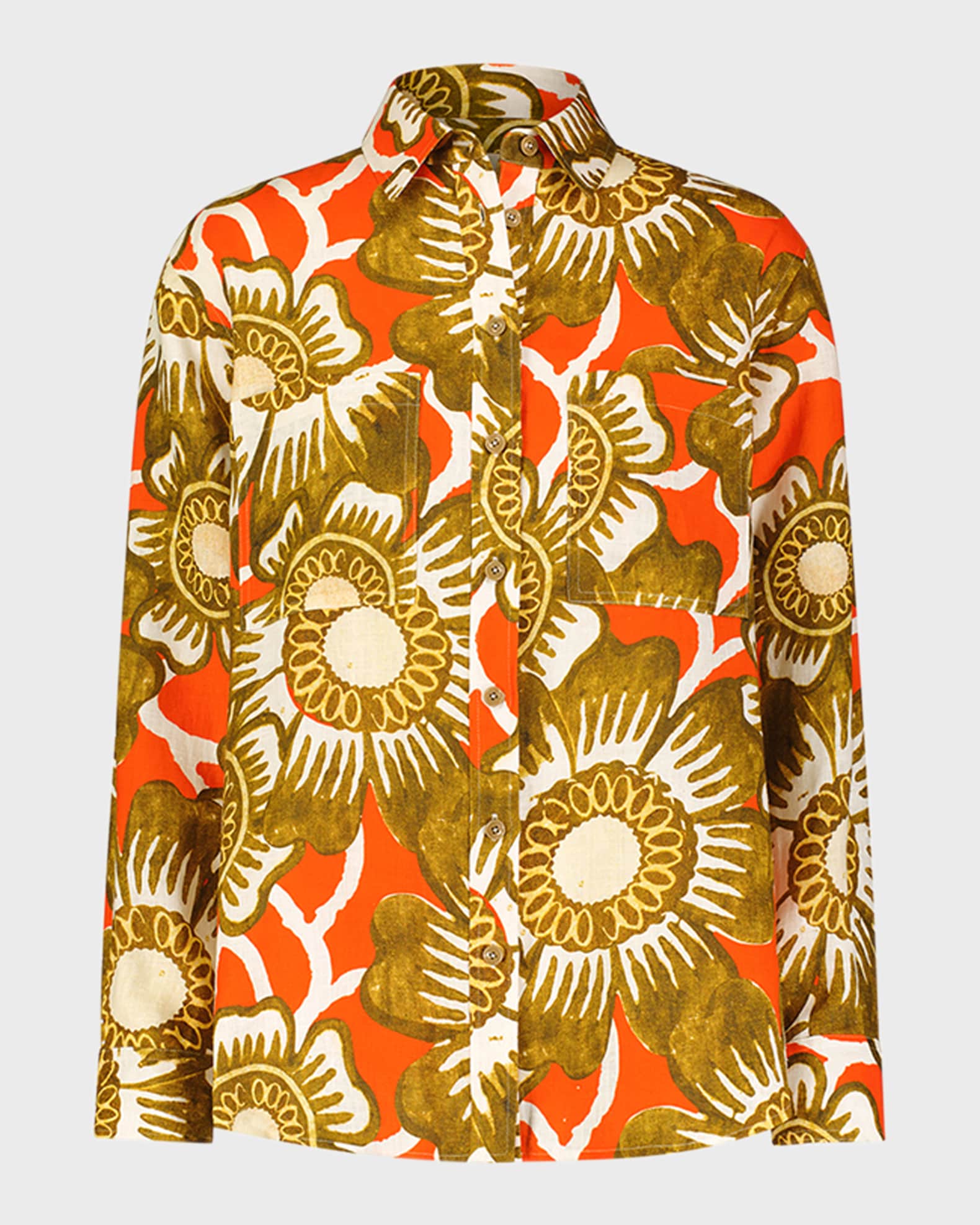 Mara Hoffman Adele Oversized Button-Front Floral Hemp Shirt