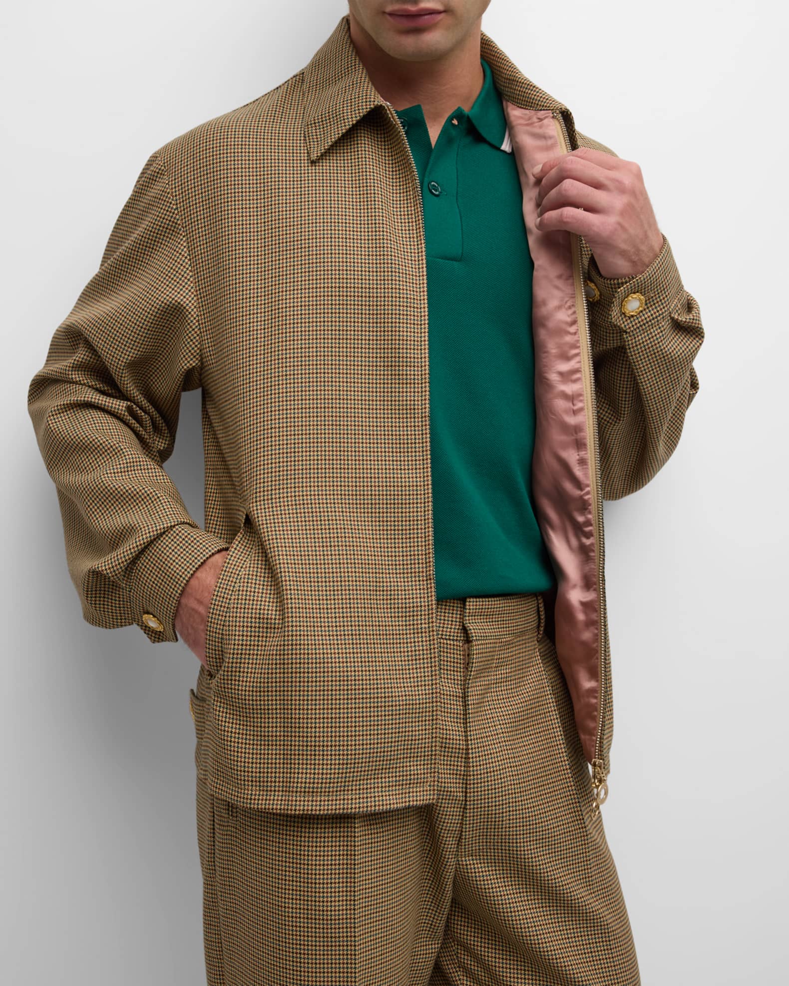 Lacoste x le FLEUR Men's Houndstooth Blouson Jacket Neiman Marcus