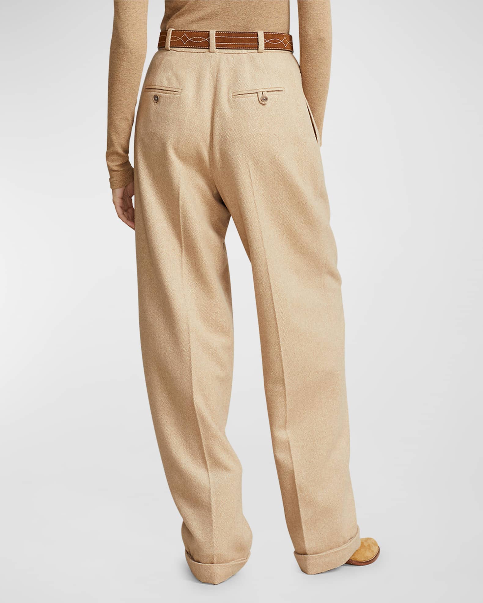 Relaxed-Fit Pleated Herringbone Pants