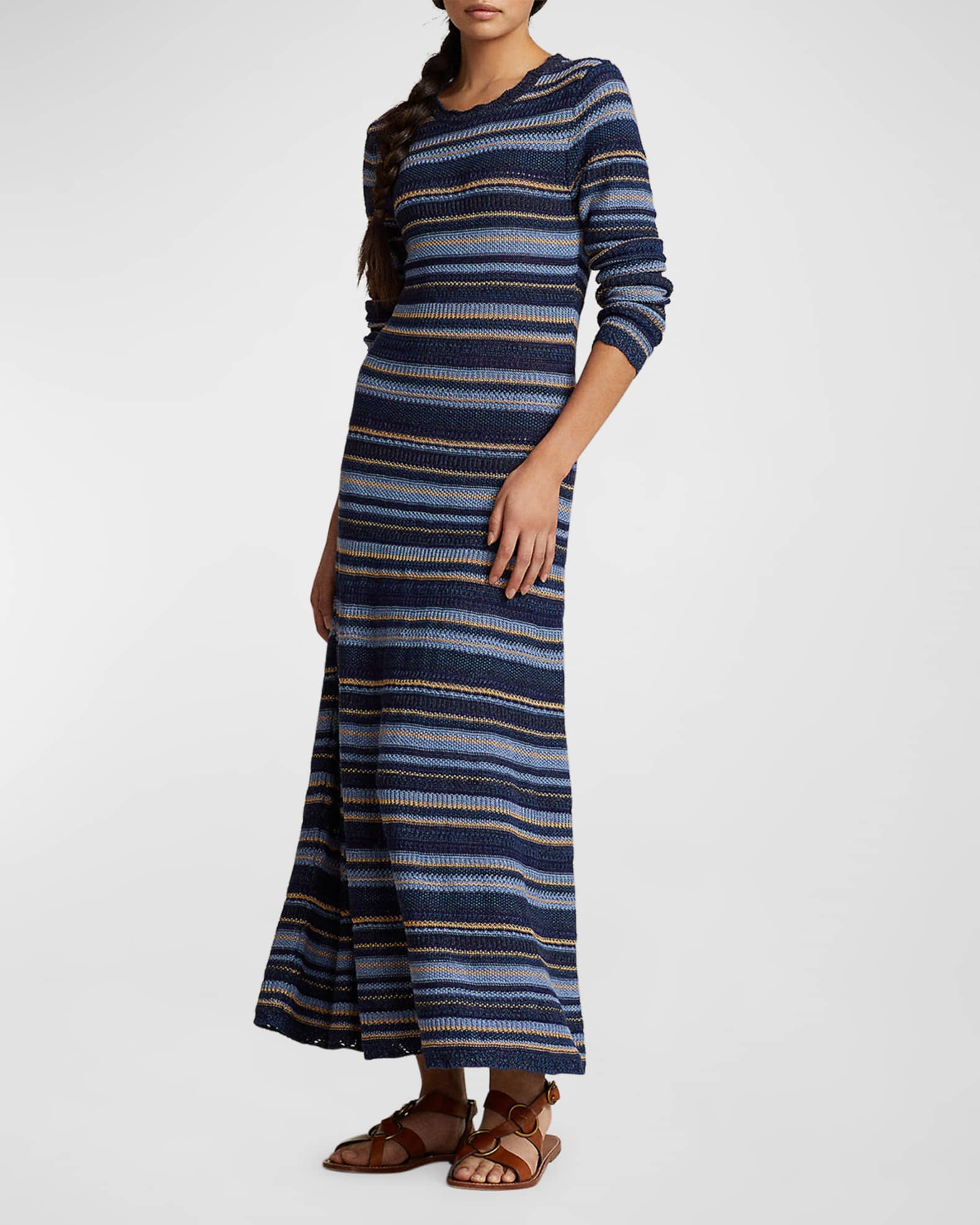 Center-Back Stripe Long Polo Dress