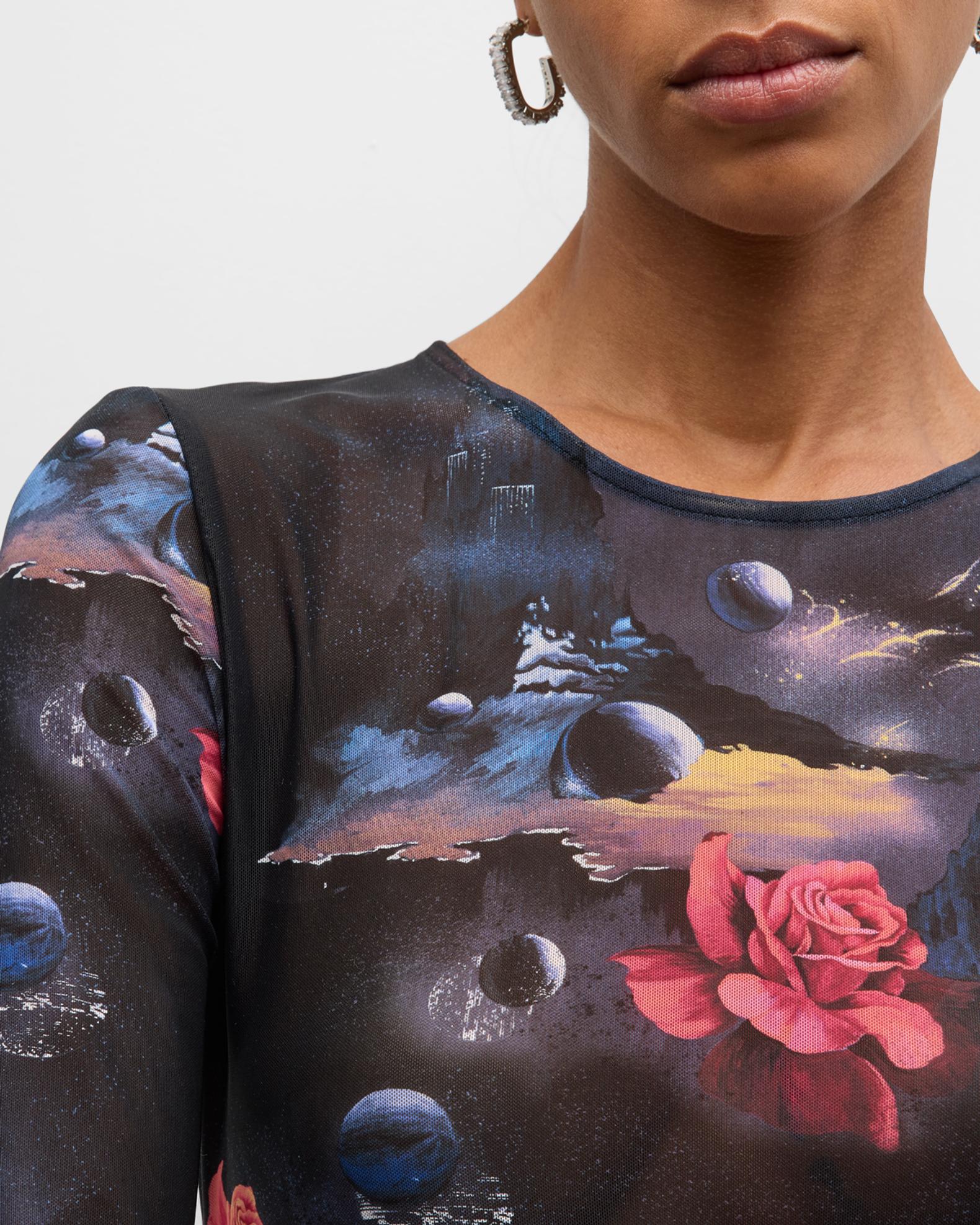 GANNI Multi Printed Silk Twill Long Sleeve Shirt