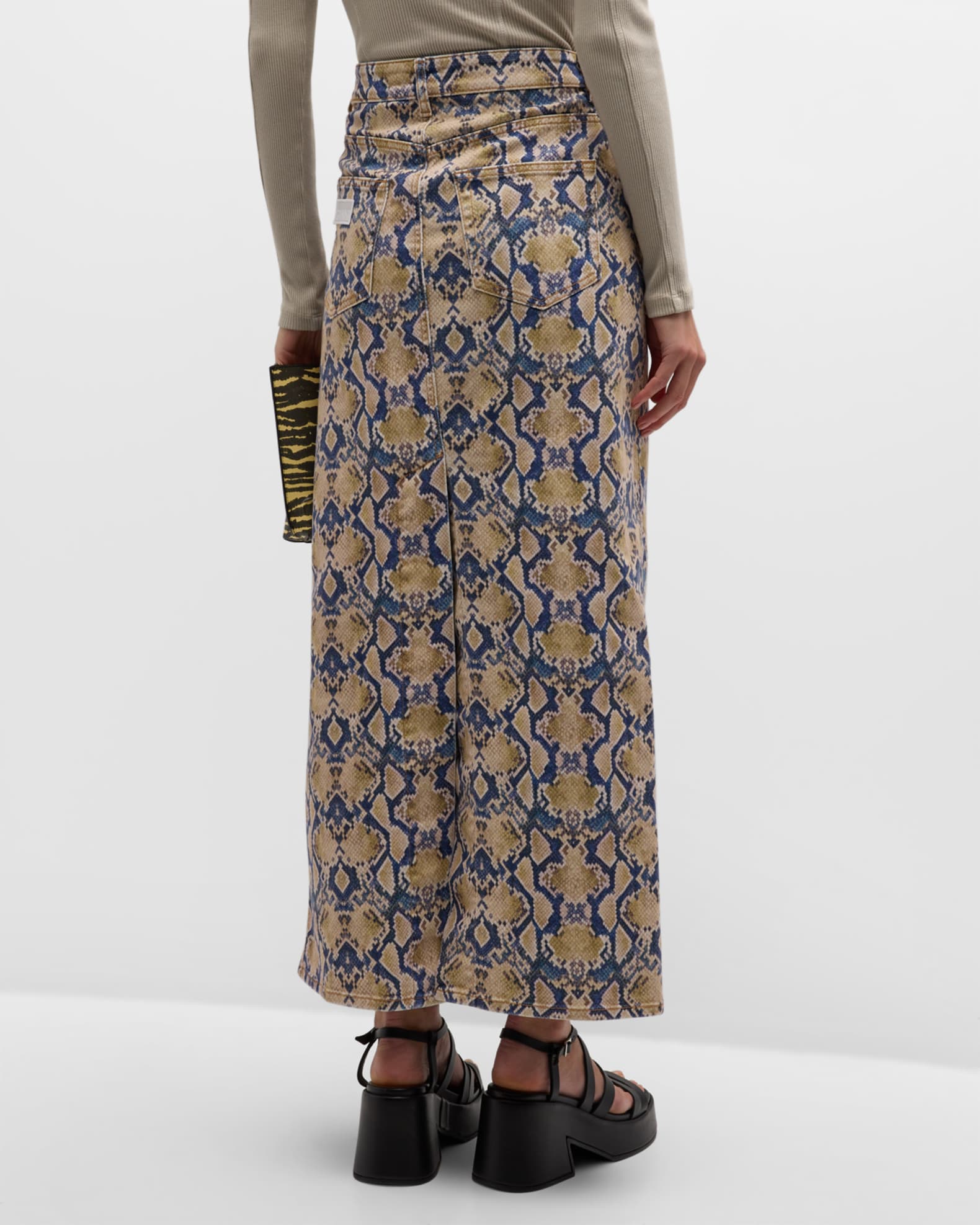 Ganni Iry Snake Print Denim Maxi Skirt Neiman Marcus