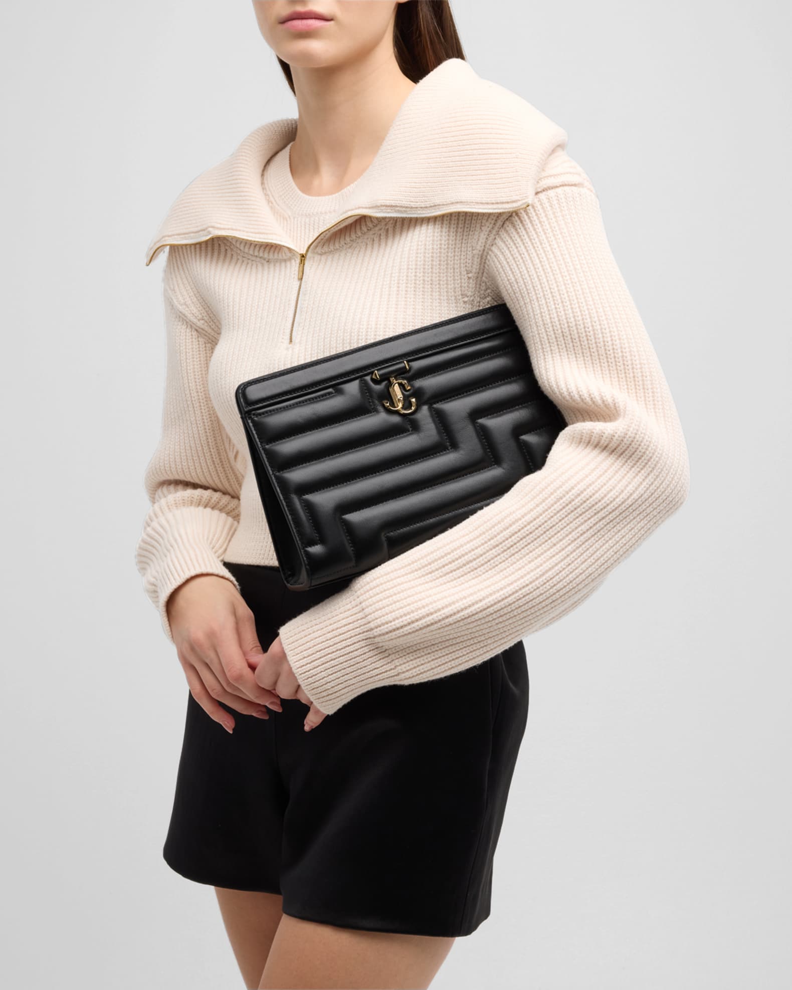 Avenue Quilted Leather Pouch Clutch Bag