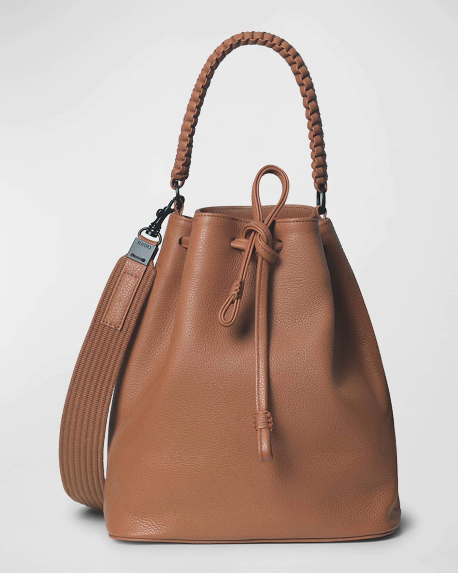 Callista Drawstring Grained Leather Bucket Bag Neiman Marcus
