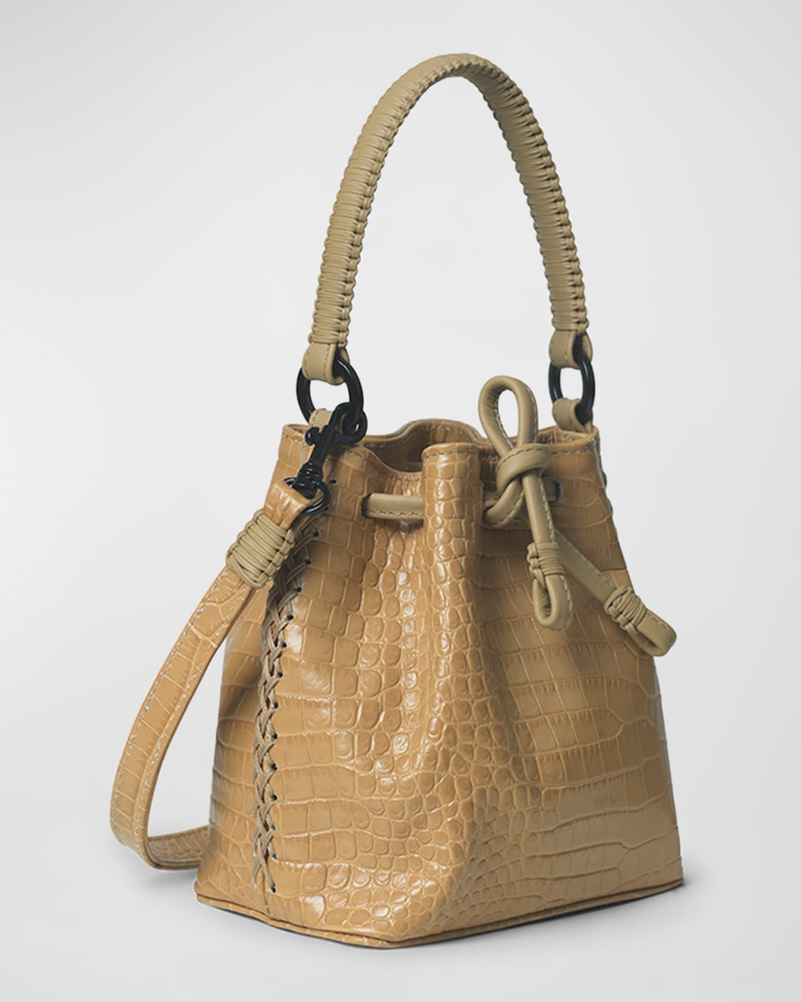 Braided-Handle Drawstring Bucket Bag - Dark Moss