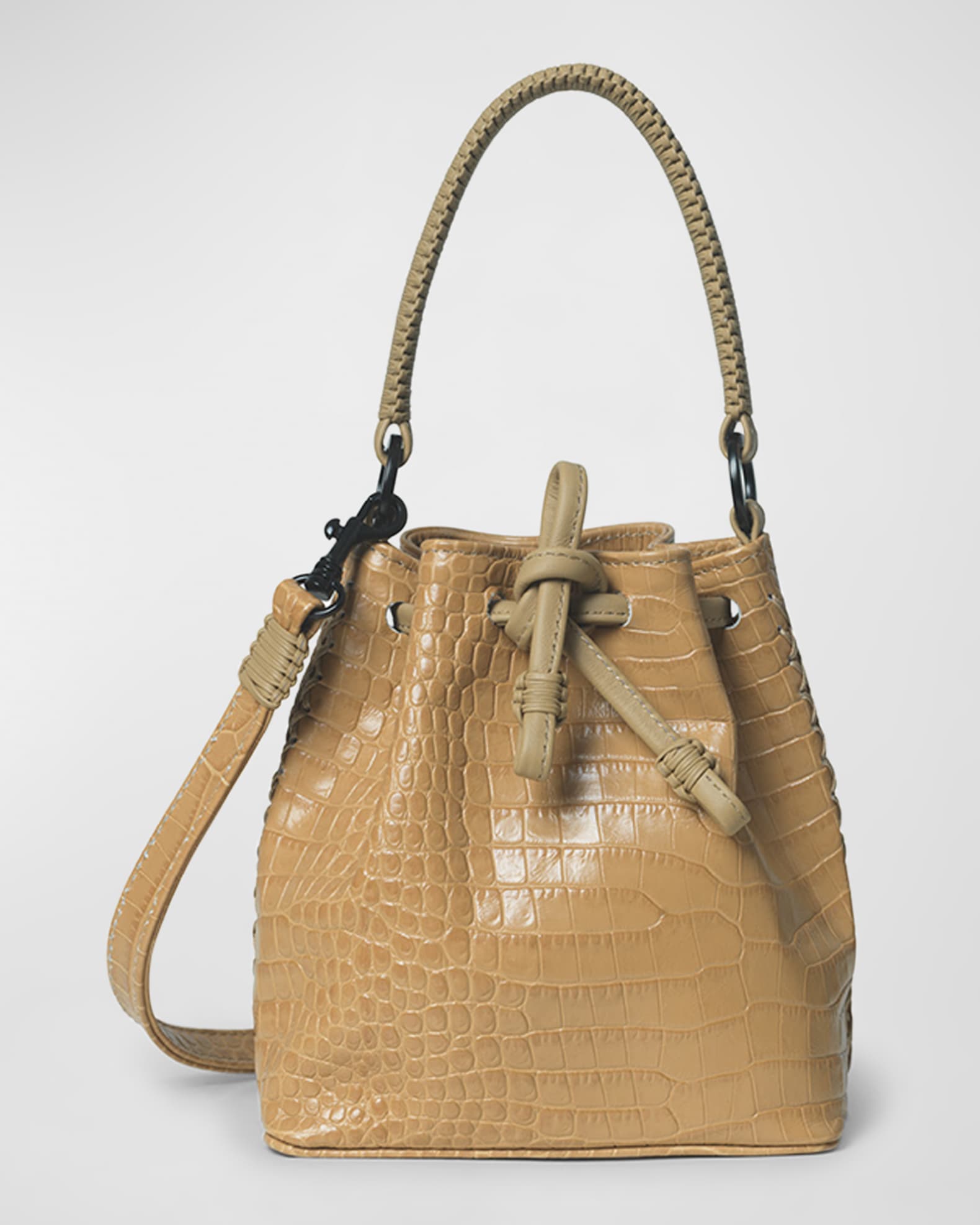 Micro Croc-Embossed Drawstring Bucket Bag  0