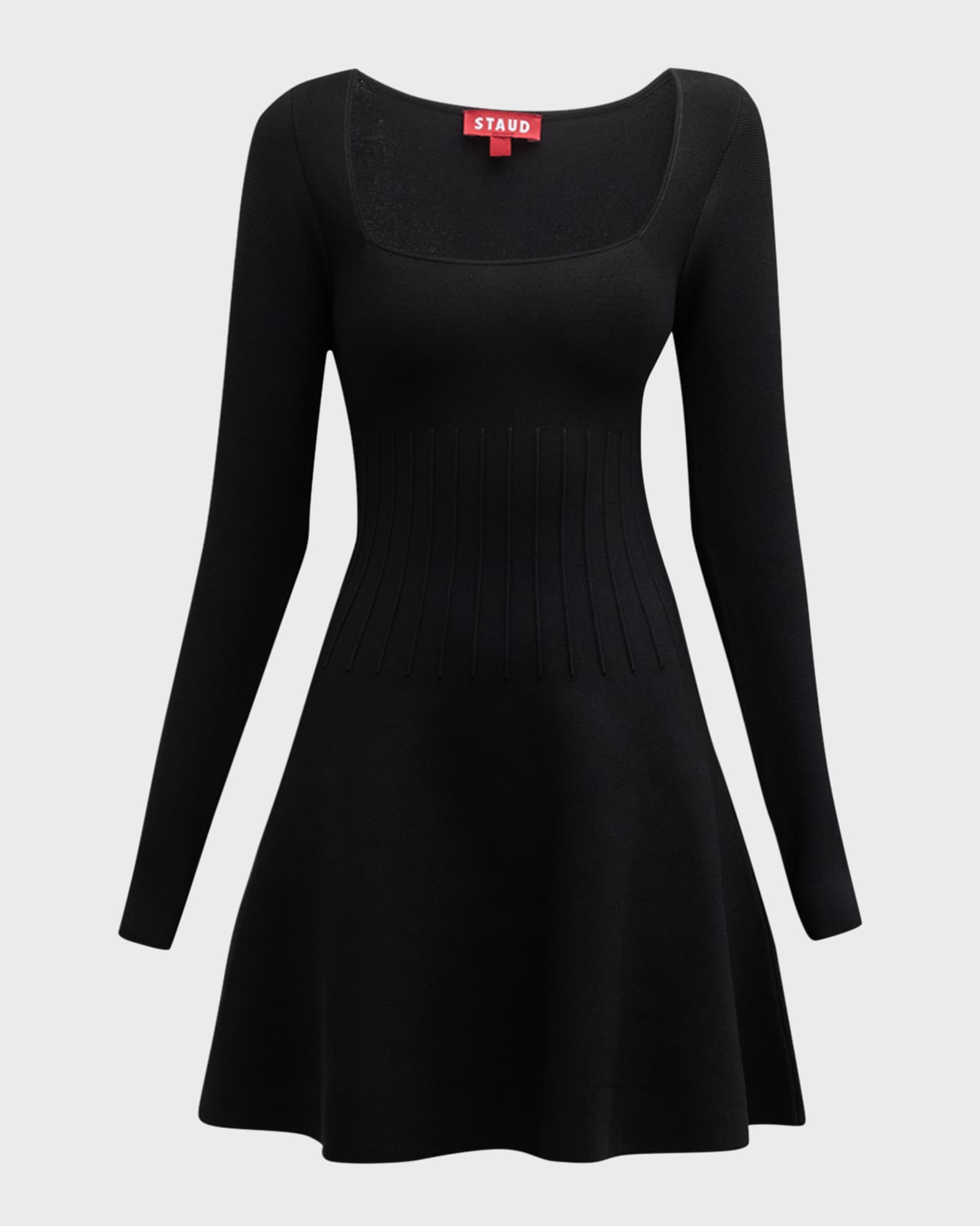 STAUD Deora Embellished Waist Square-Neck Mini Dress | Neiman Marcus