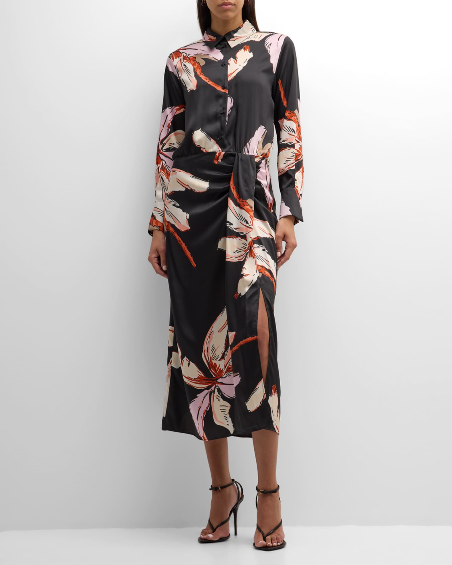 Marella Alghero Draped Floral Print Midi Shirtdress Neiman Marcus