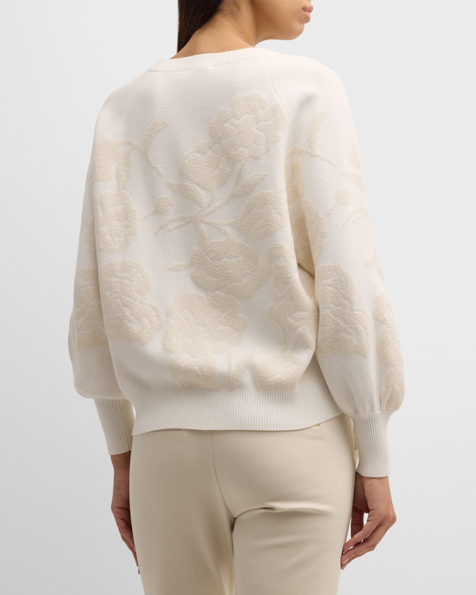 WynneCollection SoftKNIT Fractured Floral Jacquard Knit Sweater - 20844307