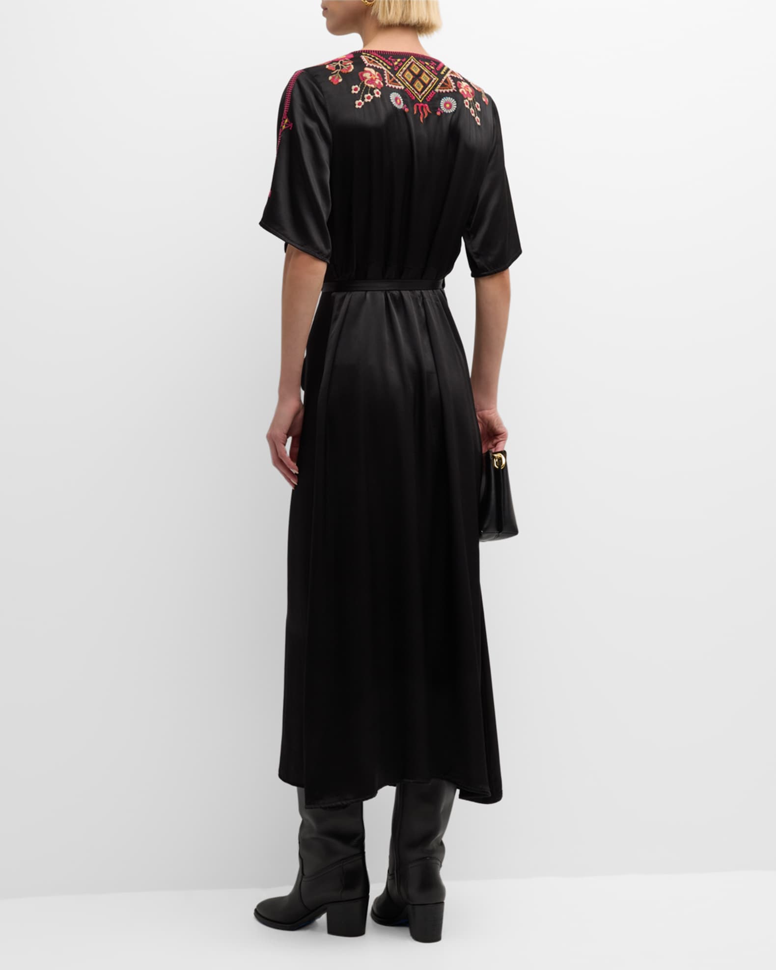 Johnny Was Lilith Floral-Embroidered Wrap Dress | Neiman Marcus