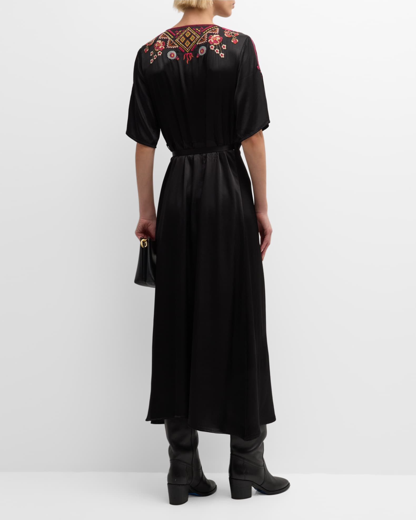 Johnny Was Lilith Floral-Embroidered Wrap Dress | Neiman Marcus