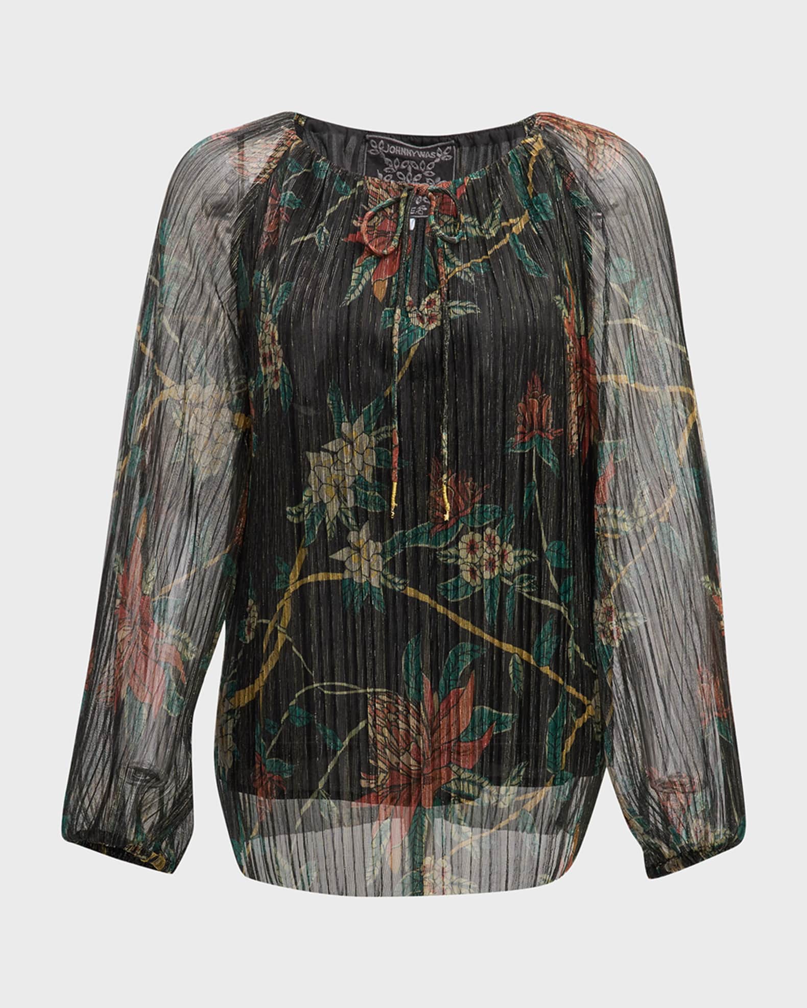 Evelina Metallic Floral Print Chiffon Blouse