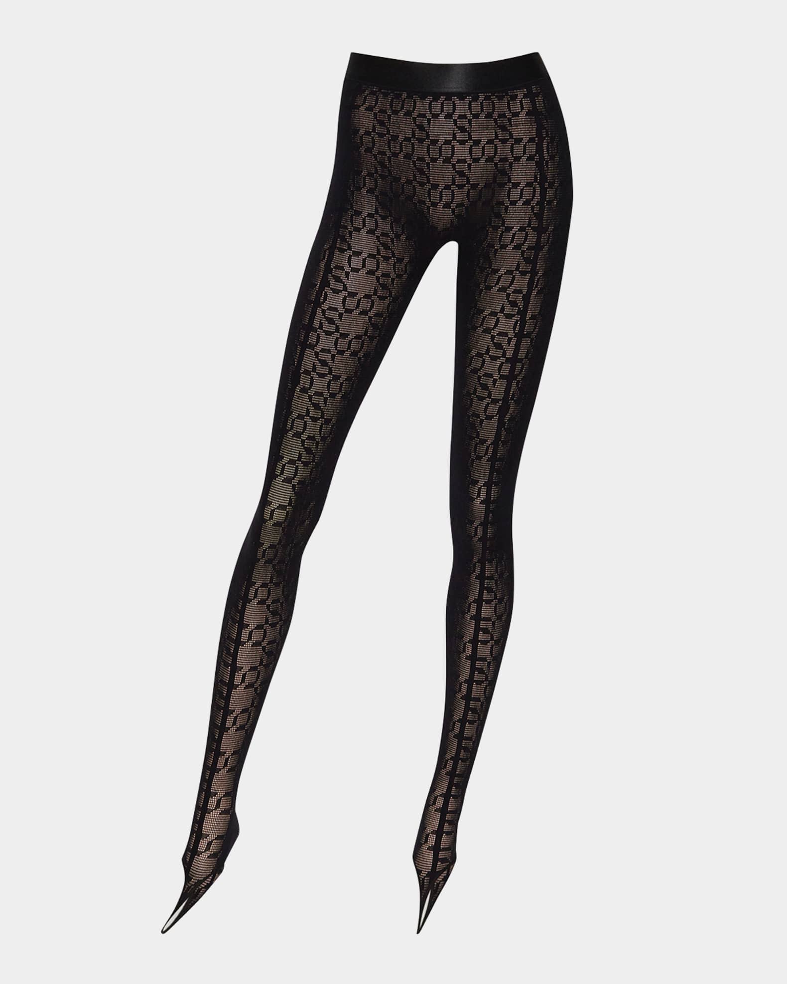 Wolford x Simkhai Intricate Sheer Pattern Stirrup Tights Neiman Marcus