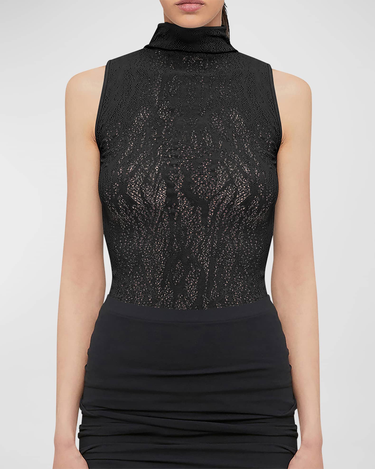 Wolford Snake Lace Sleeveless Turtleneck Top | Neiman Marcus