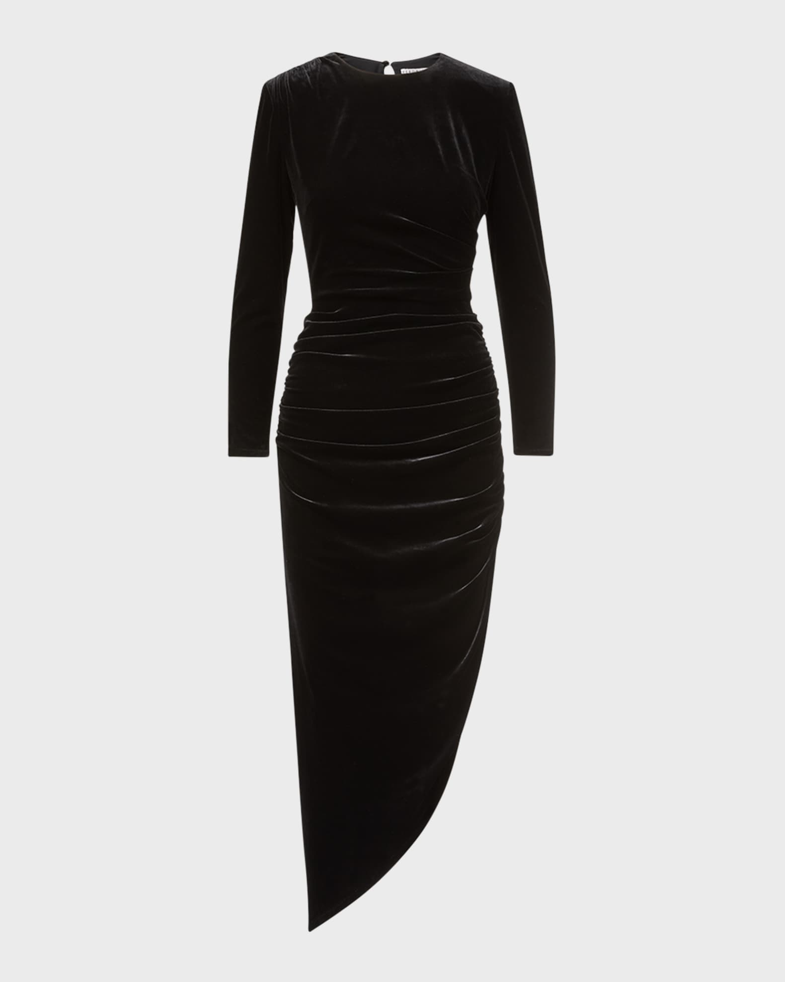 Veronica Beard Tristana Ruched Velvet Asymmetric Midi Dress | Neiman Marcus