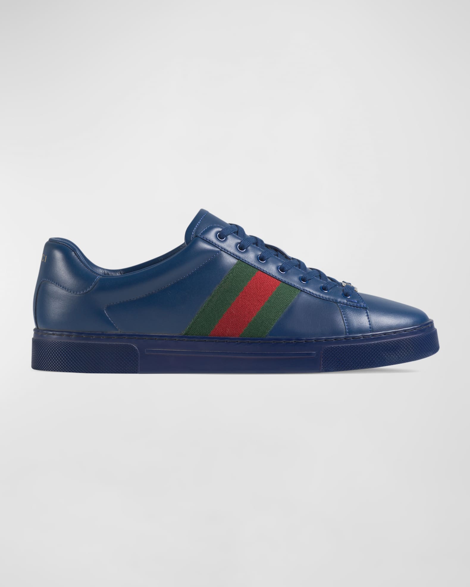 Gucci Men's Ace Leather Low-Top Sneakers with Web | Neiman Marcus