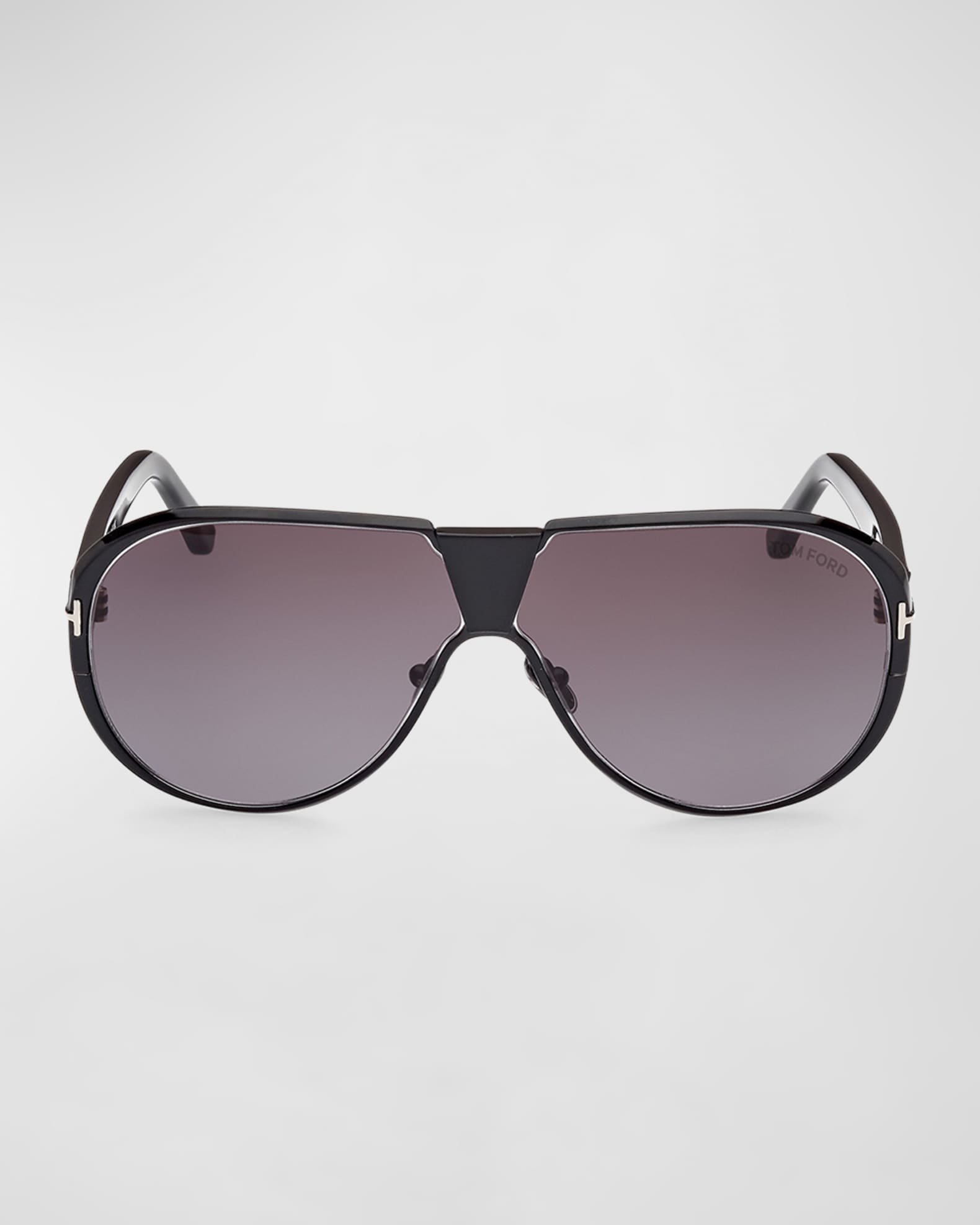 Tom Ford Vicenzo Metal and Acetate Aviator Sunglasses Shiny Black