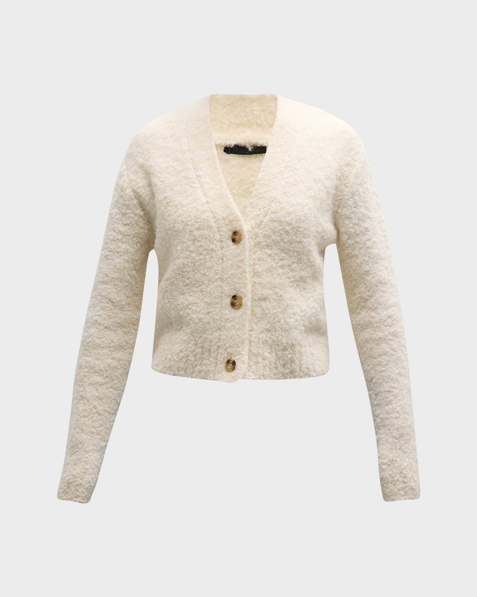 ATM Anthony Thomas Melillo Wool Blend Boucle Cropped Cardigan Chalk