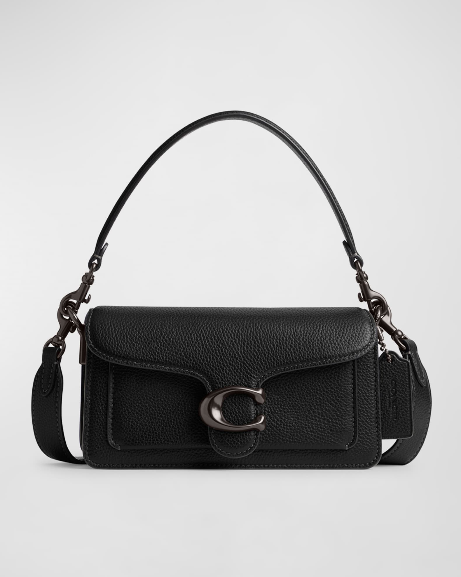 COACH Polished Pebble Leather Lana Solid Black Shoulder Bag 23