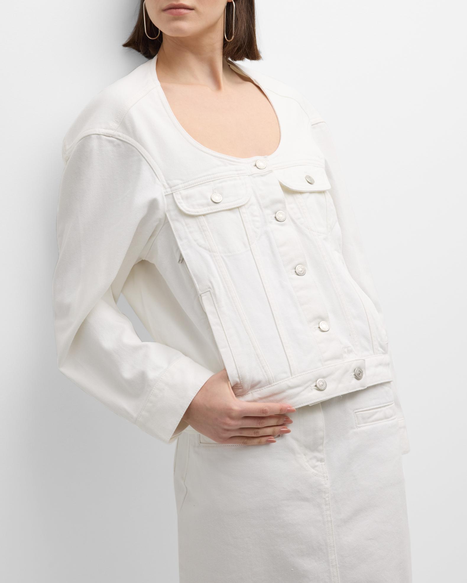 Courreges Cocoon Scoop-Neck Denim Jacket | Neiman Marcus