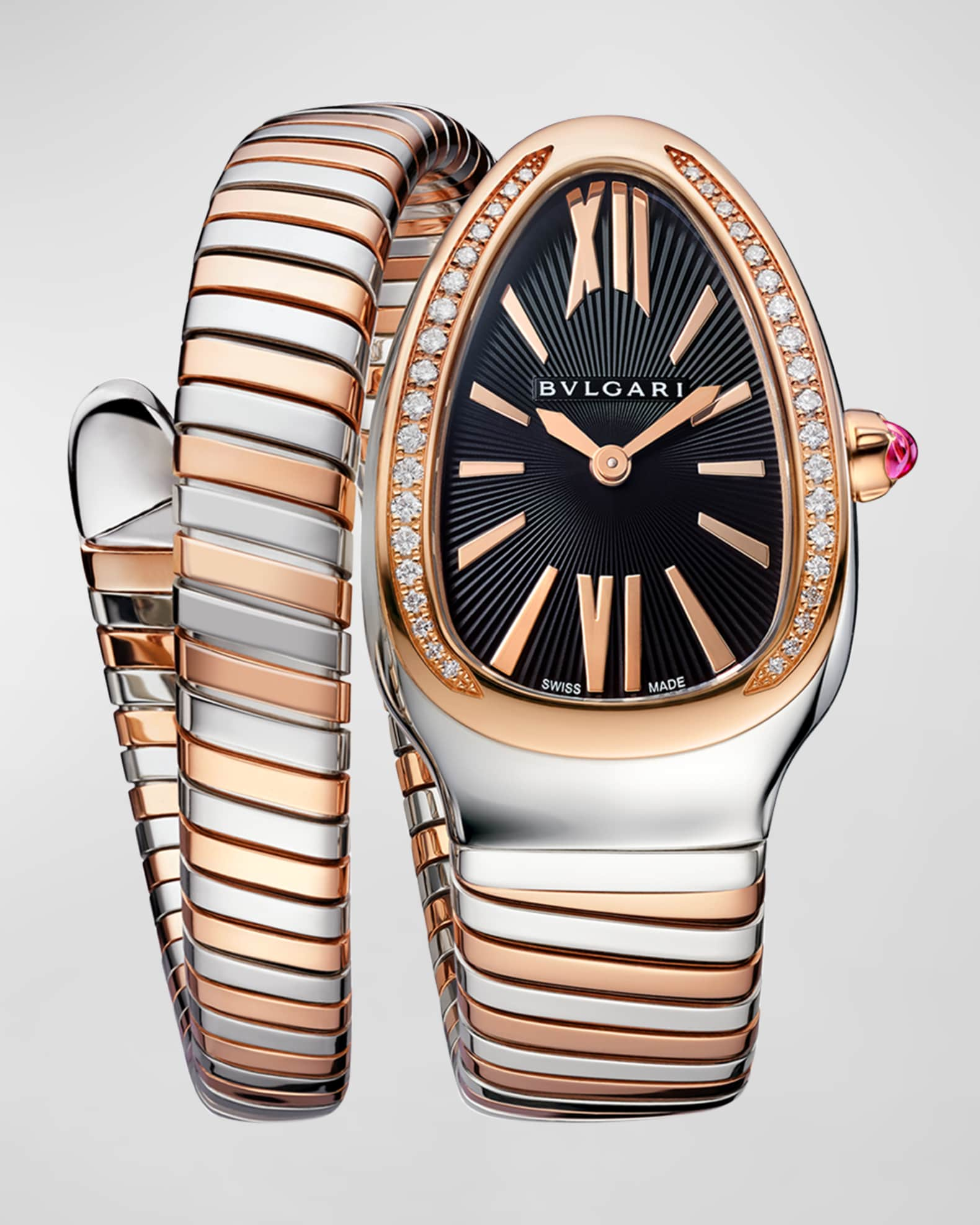 BVLGARI 35mm Serpenti Tubogas Diamond Watch, Two-Tone/Black | Neiman Marcus