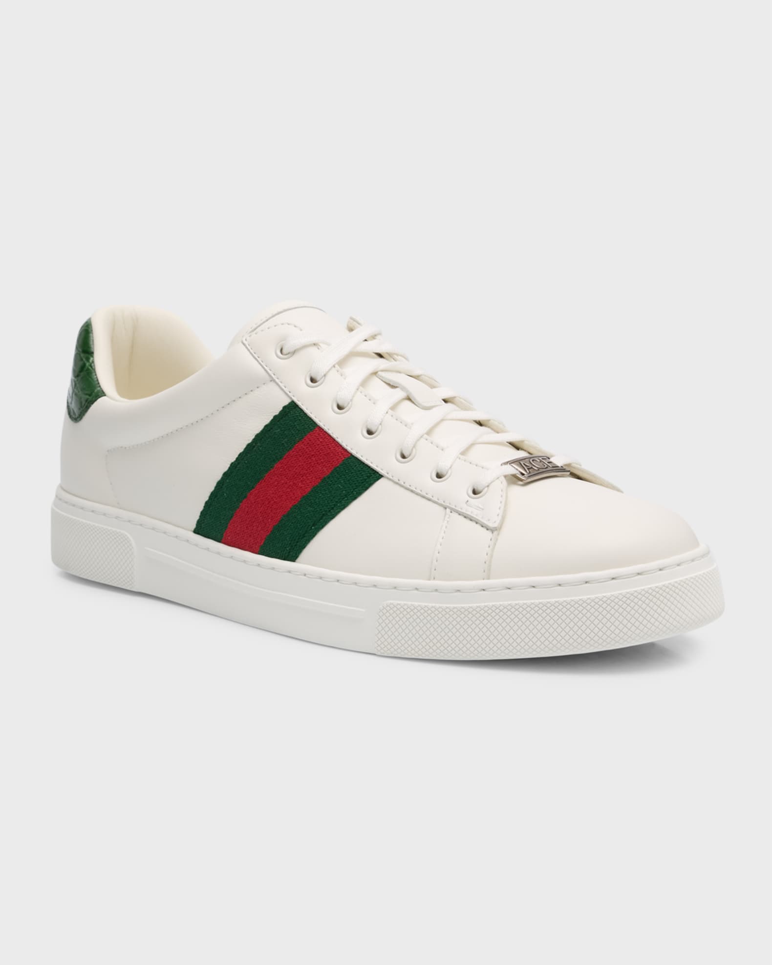 Gucci Men's Ace Leather Web Low-Top Sneakers | Neiman Marcus