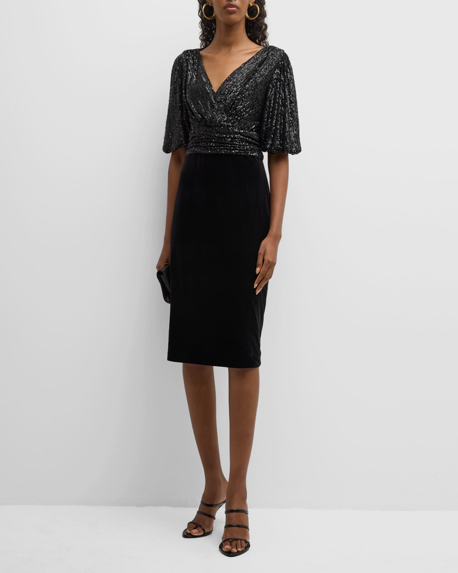 Rickie Freeman for Teri Jon Sequin Velvet Sheath Midi Dress
