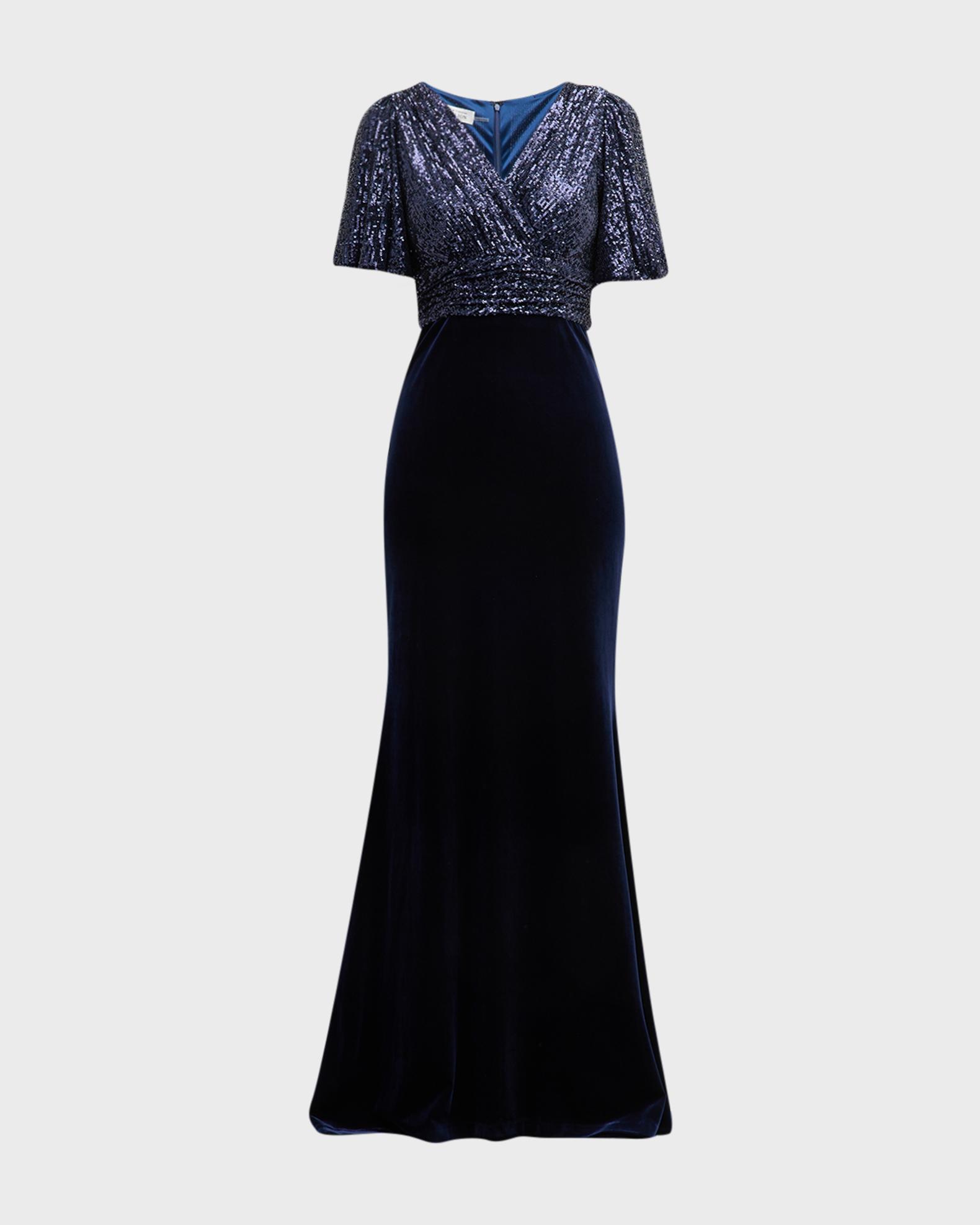 Robe Manches Longues Embellie Teri Jon - Ligne A, Vin, Taille US 6, Occasion Très Bon état