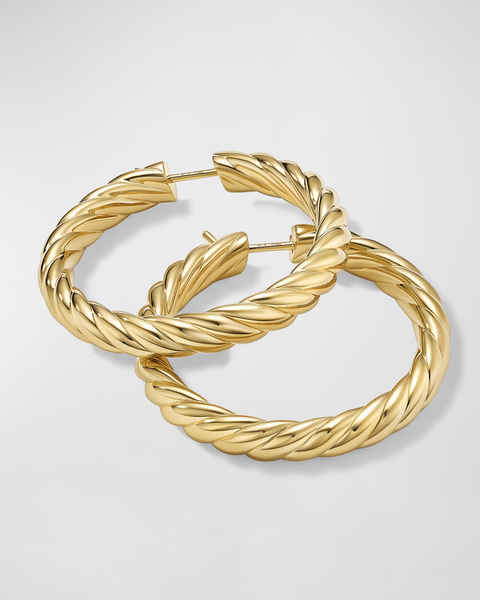 Sculpted Cable Hoop Earrings in 18K Gold, 5.5mm, 1.5"L 1