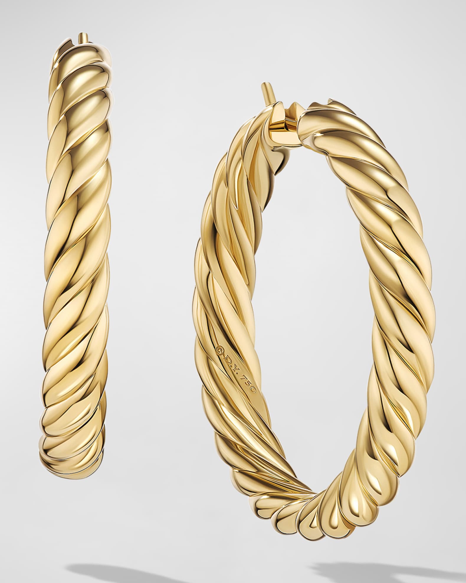 Sculpted Cable Hoop Earrings in 18K Gold, 5.5mm, 1.5"L 0