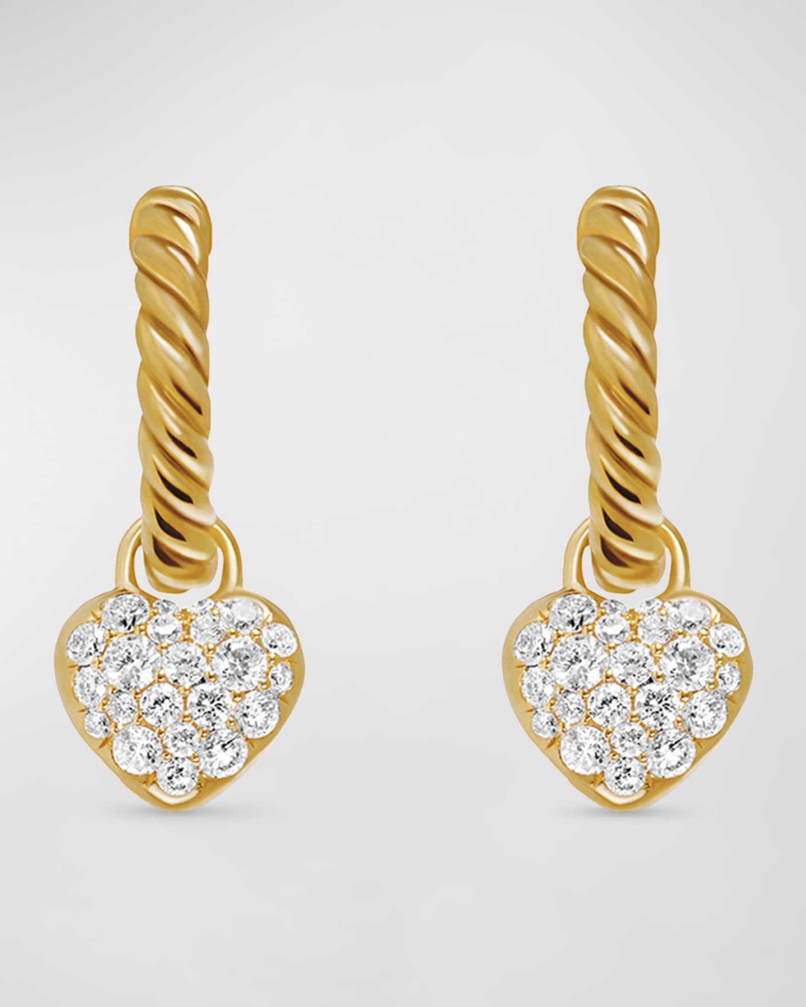 David Yurman Petite Interchangeable Pave Heart Earrings in 18K Gold with Diamonds, 16.4mm