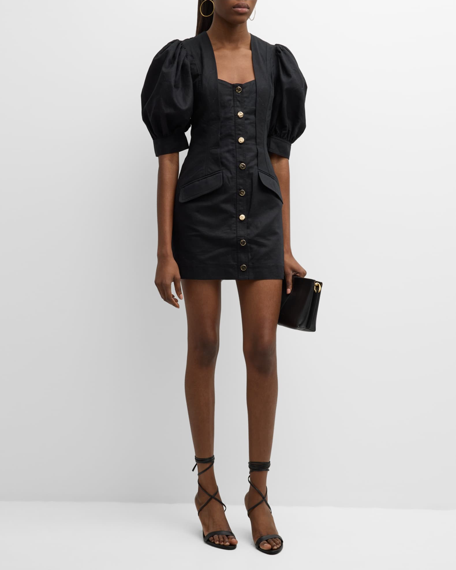 Acler Oakley Puff-Sleeve Button-Front Mini Dress | Neiman Marcus