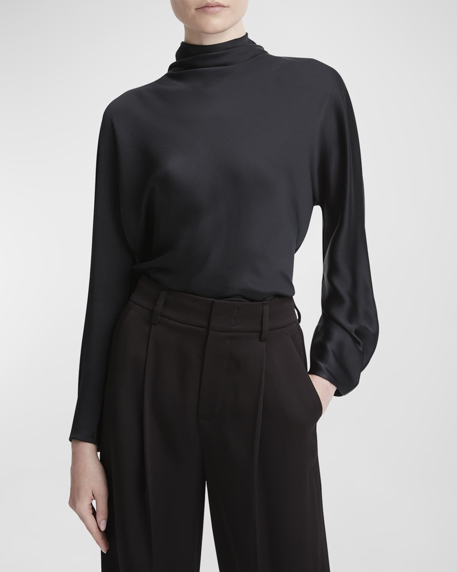 Vince Draped Silk FunnelNeck Blouse Neiman Marcus