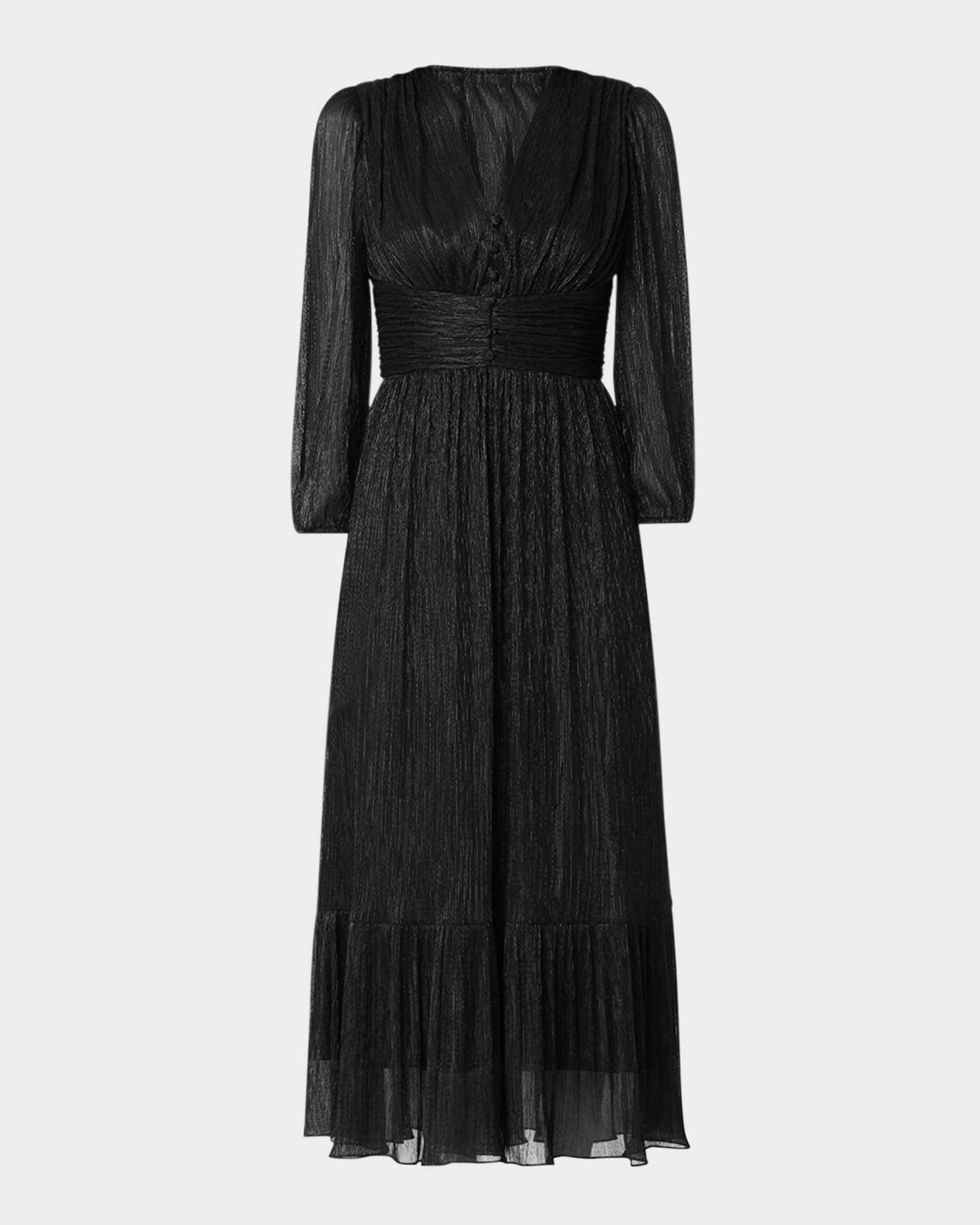 Clara Blouson-Sleeve Metallic Empire Midi Dress 0