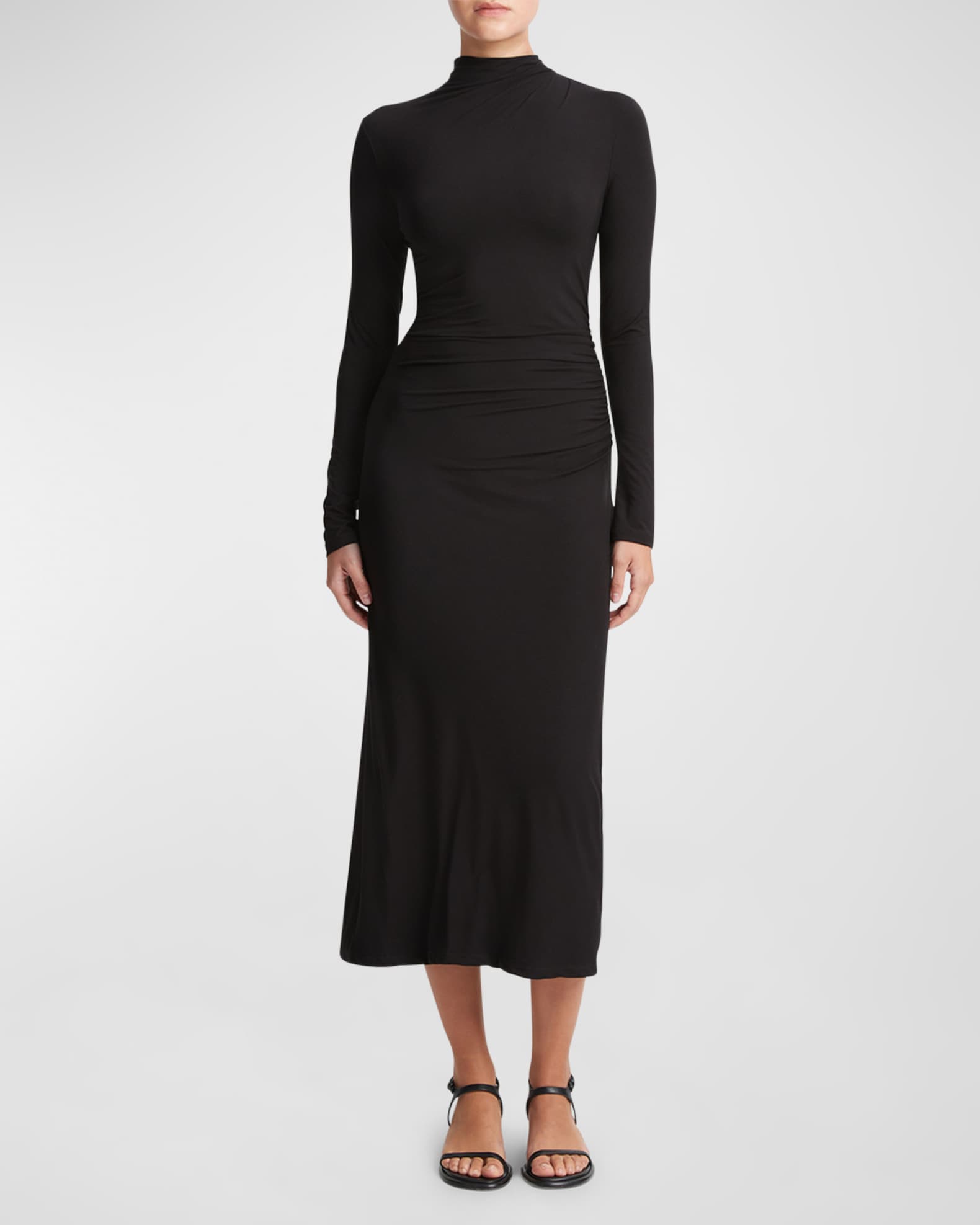 Long-Sleeve Ruched TurtleNeck Midi Dress 1