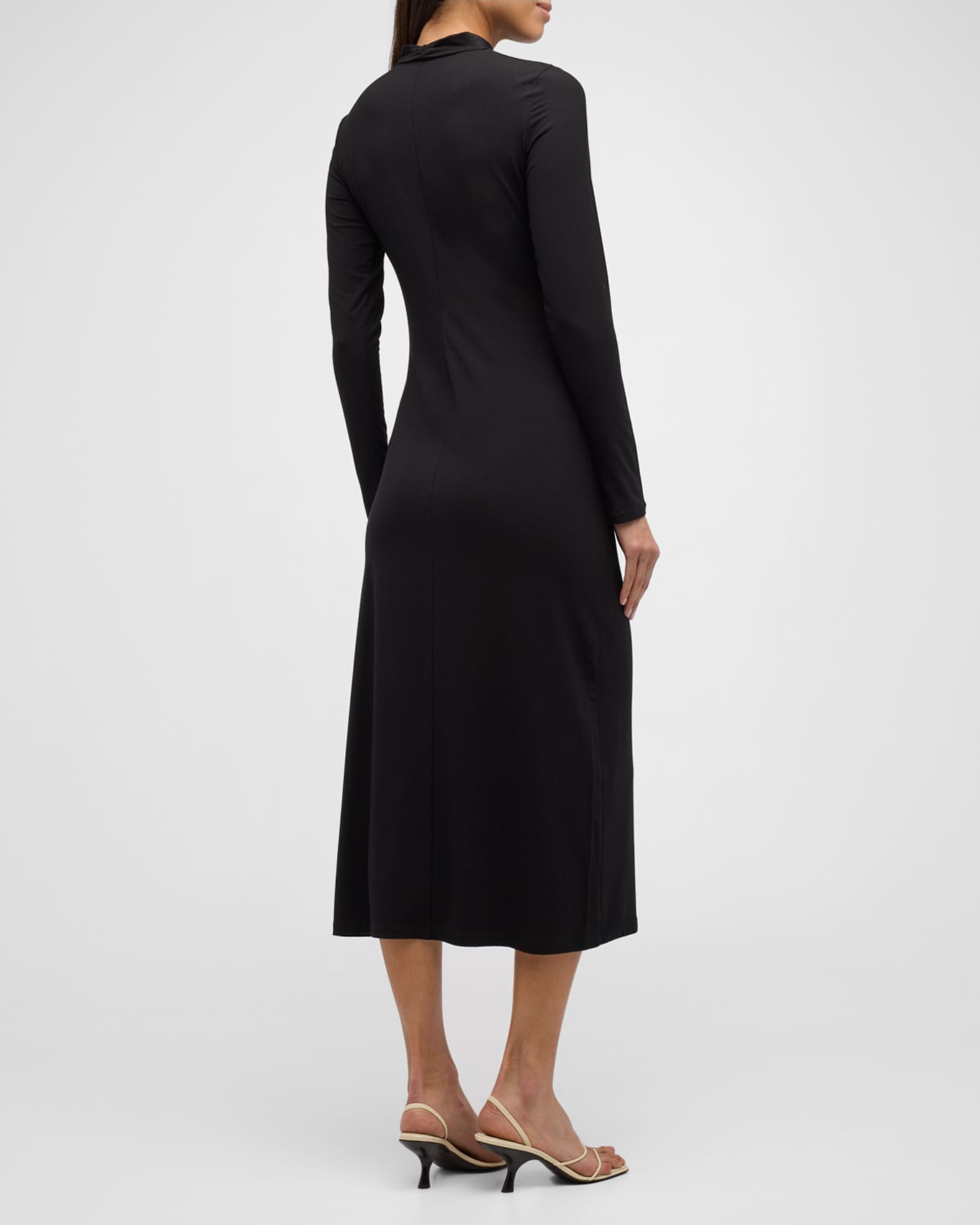 Vince Long-Sleeve Ruched TurtleNeck Midi Dress | Neiman Marcus