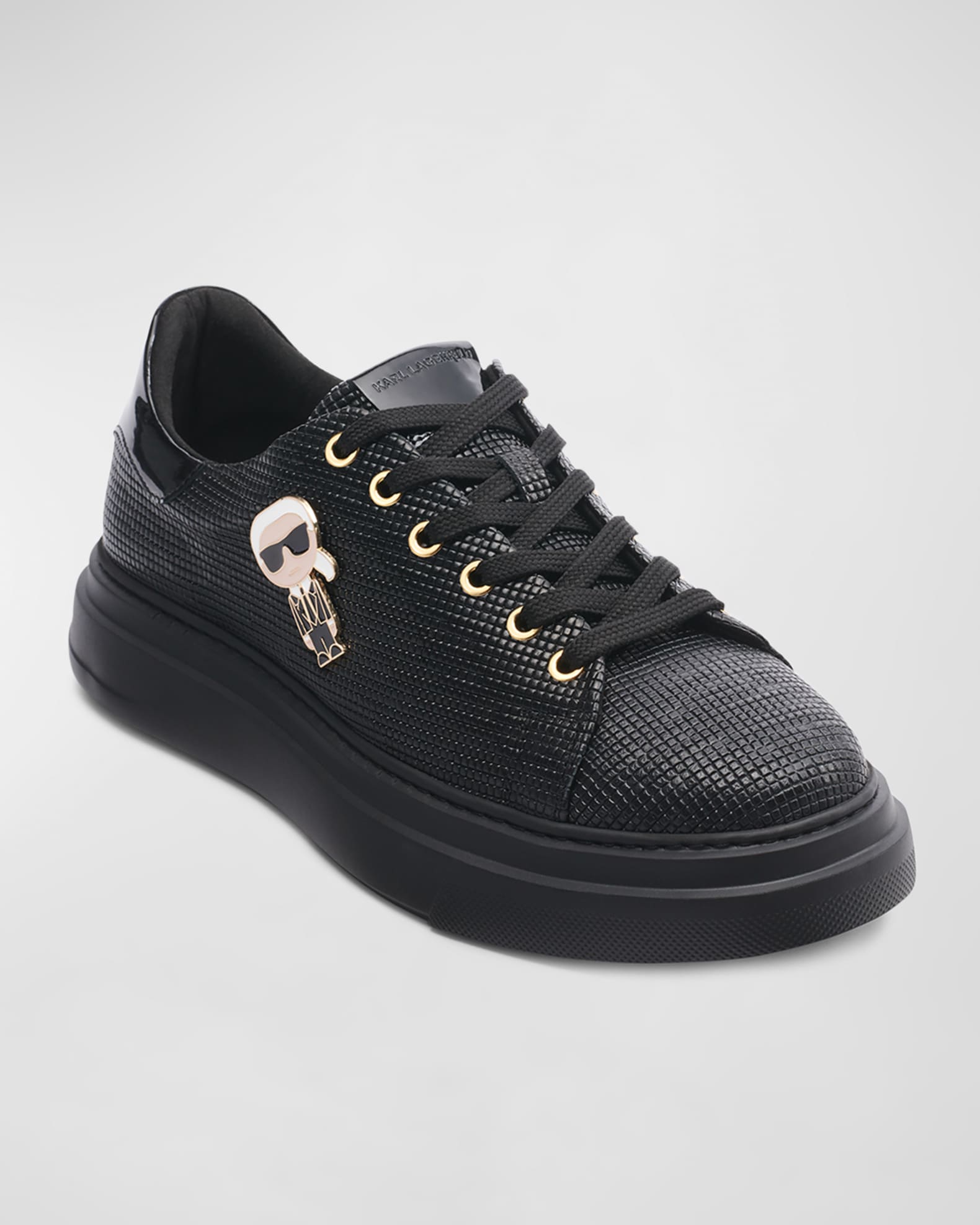 Men's Low-Top Printed Leather Sneakers with Karl Pin 1