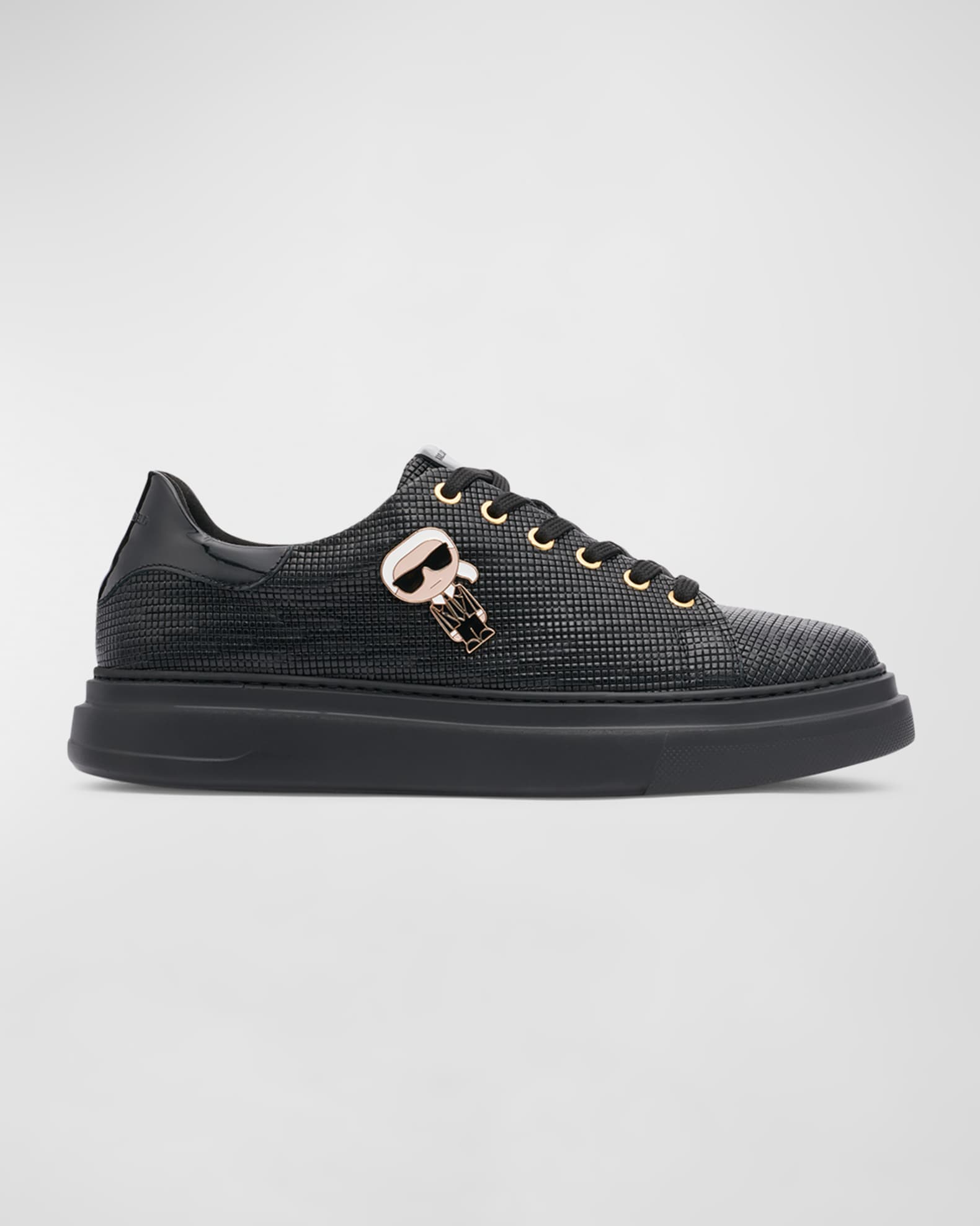 Men s Low Top Printed Leather Sneakers with Karl Pin