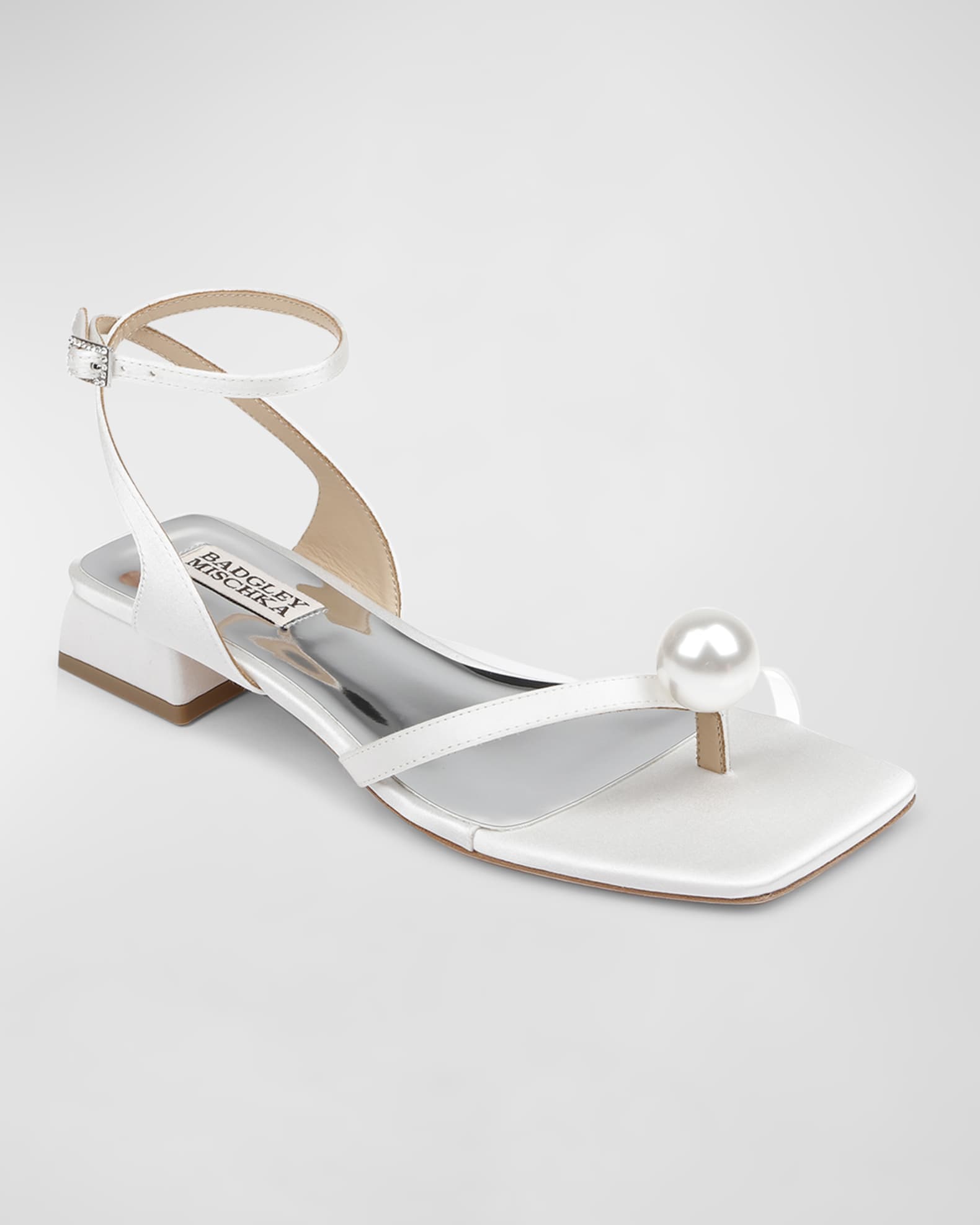 Badgley Mischka Lola Metallic Pearly Ankle-Strap Sandals | Neiman Marcus