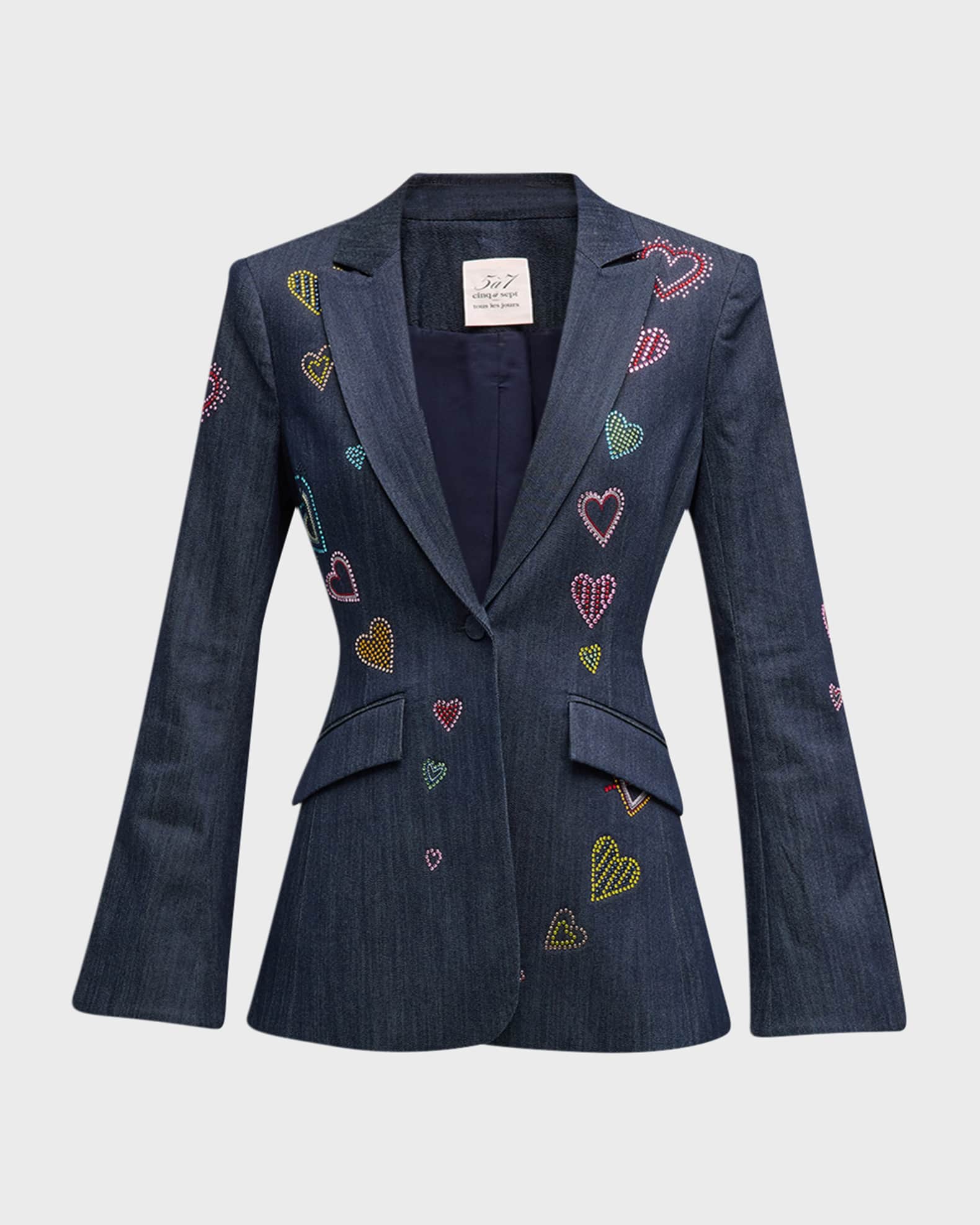 Cinq a Sept Cheyenne Heart Denim Embroidered Blazer