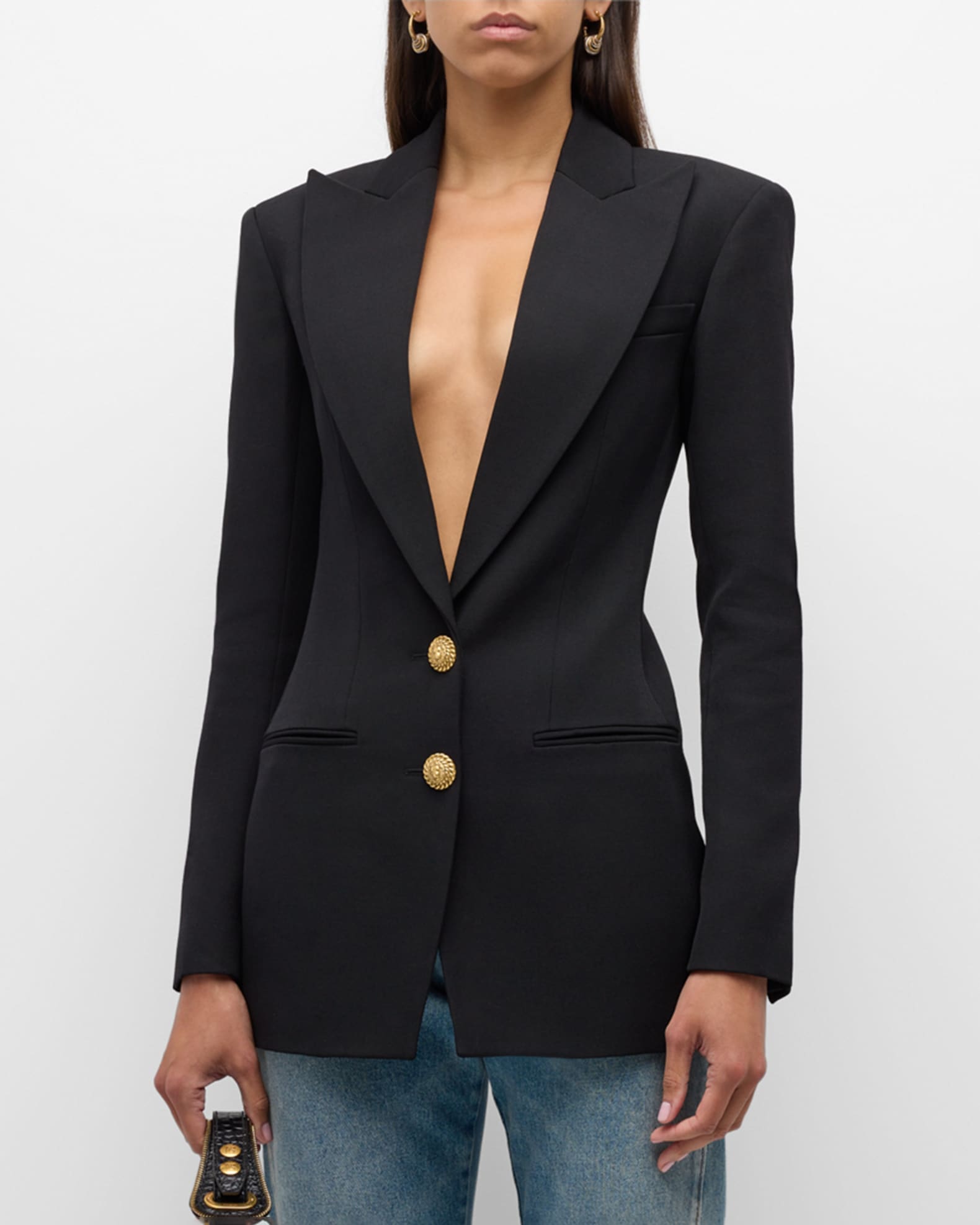 Balmain black blazer silver buttons best sale