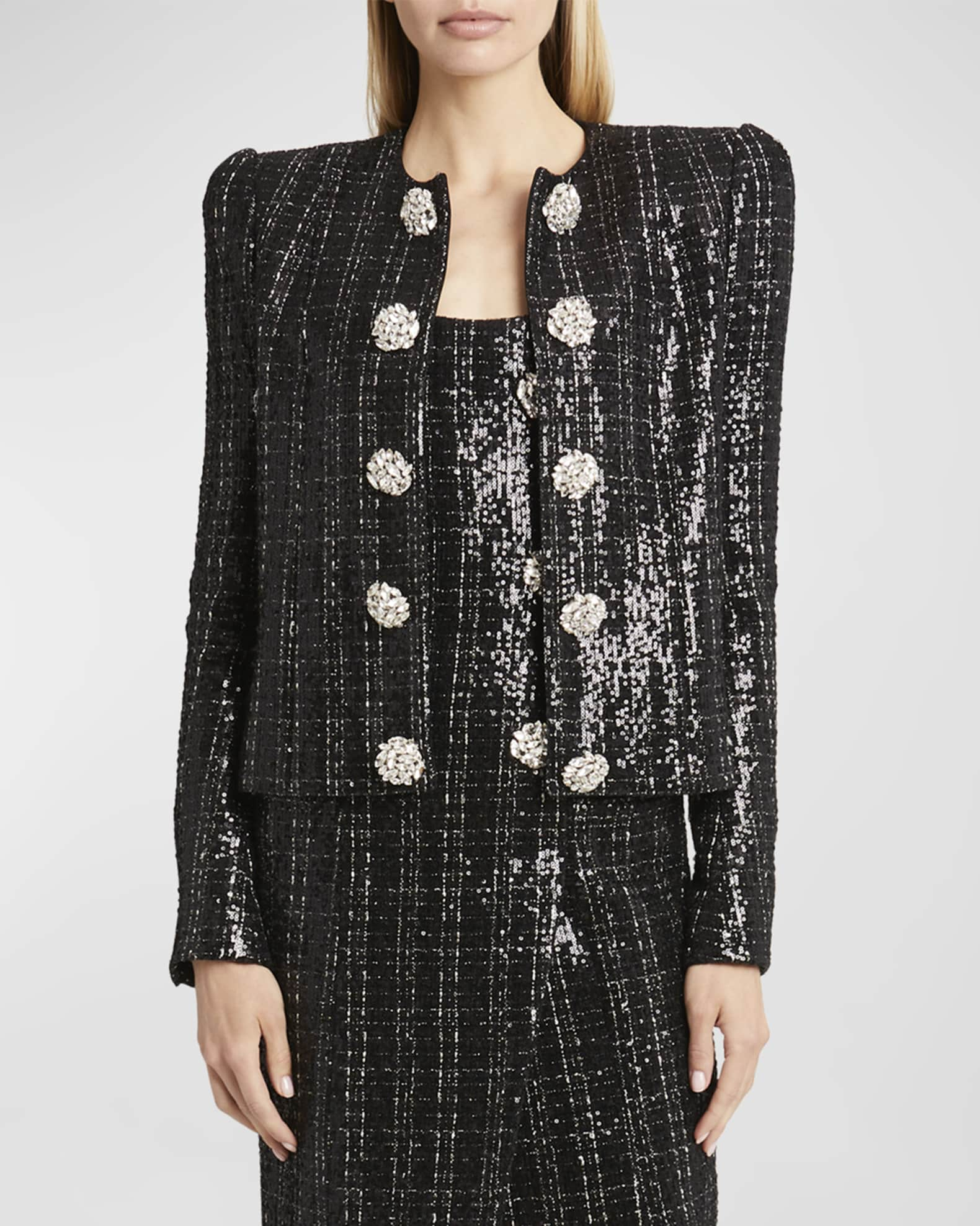 Sequined cropped tweed jacket