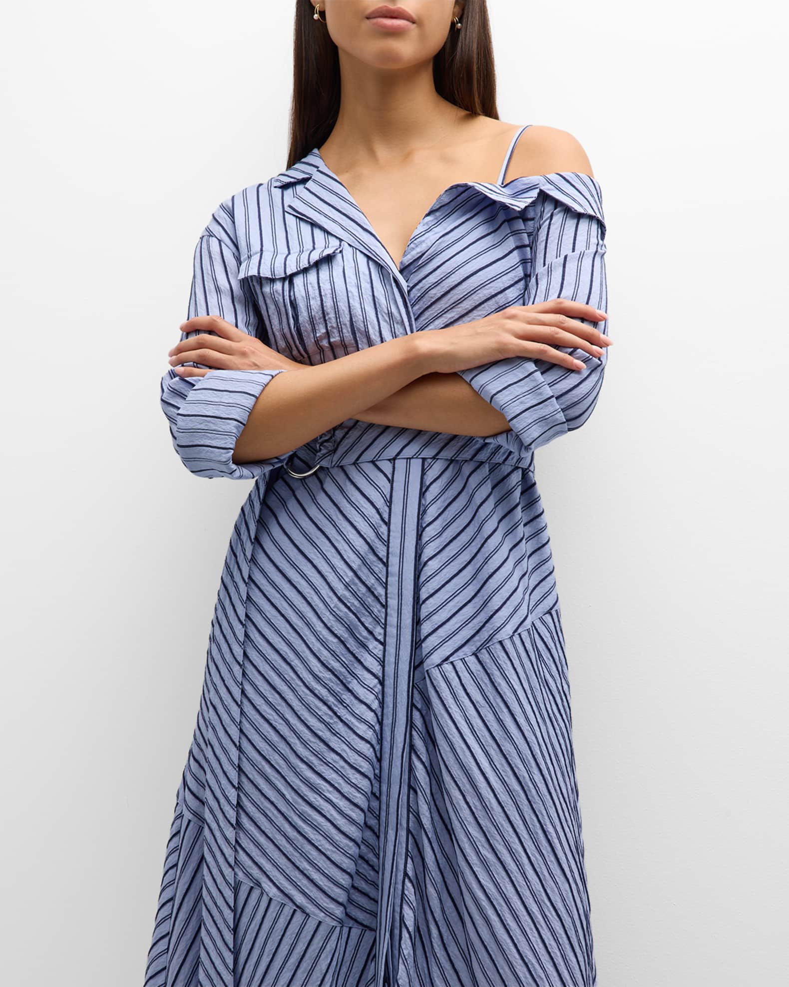 Cinq a Sept Marcella Belted One-Shoulder Midi Shirt Dress | Neiman Marcus
